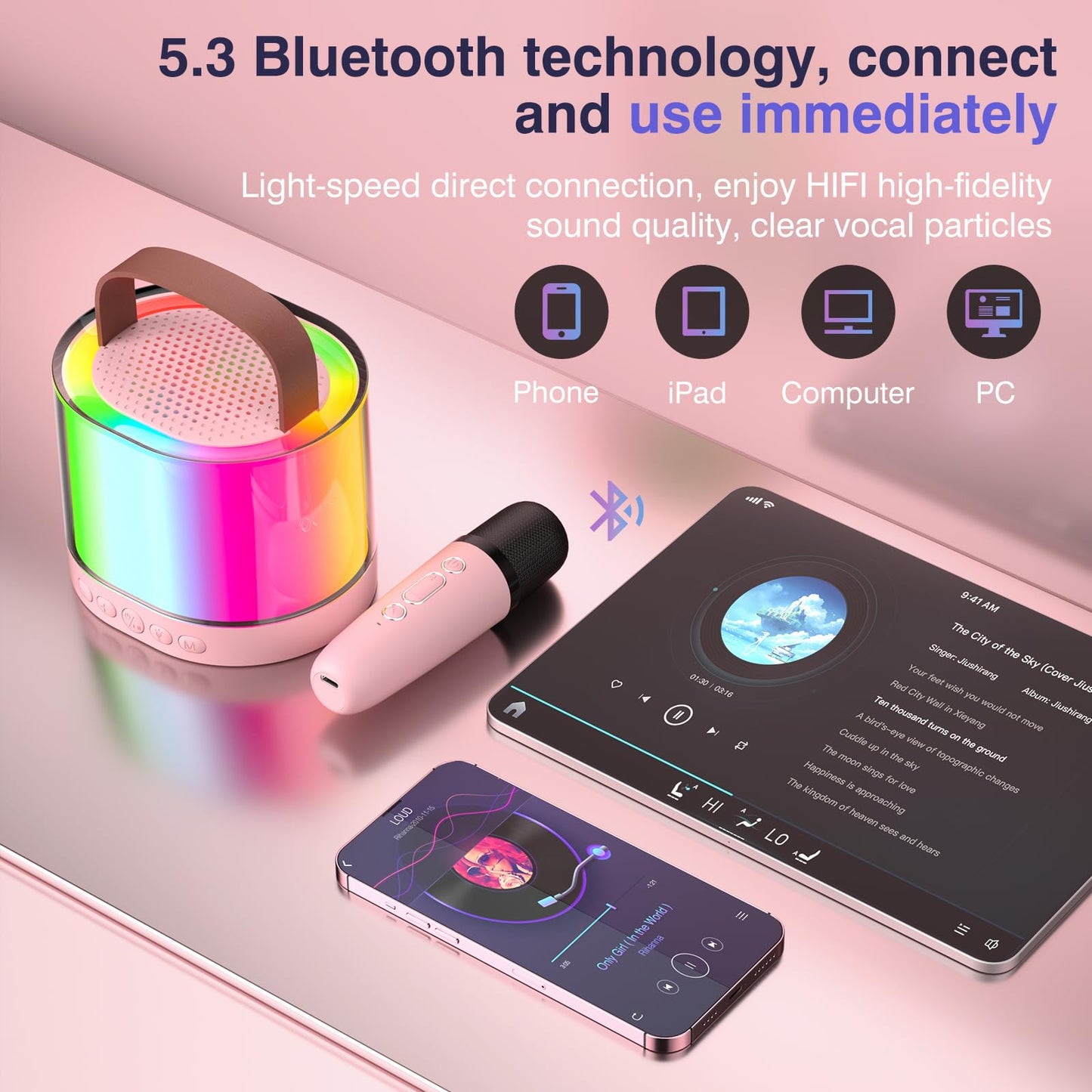 Mini Karaoke Machine with 2 Wireless Microphones