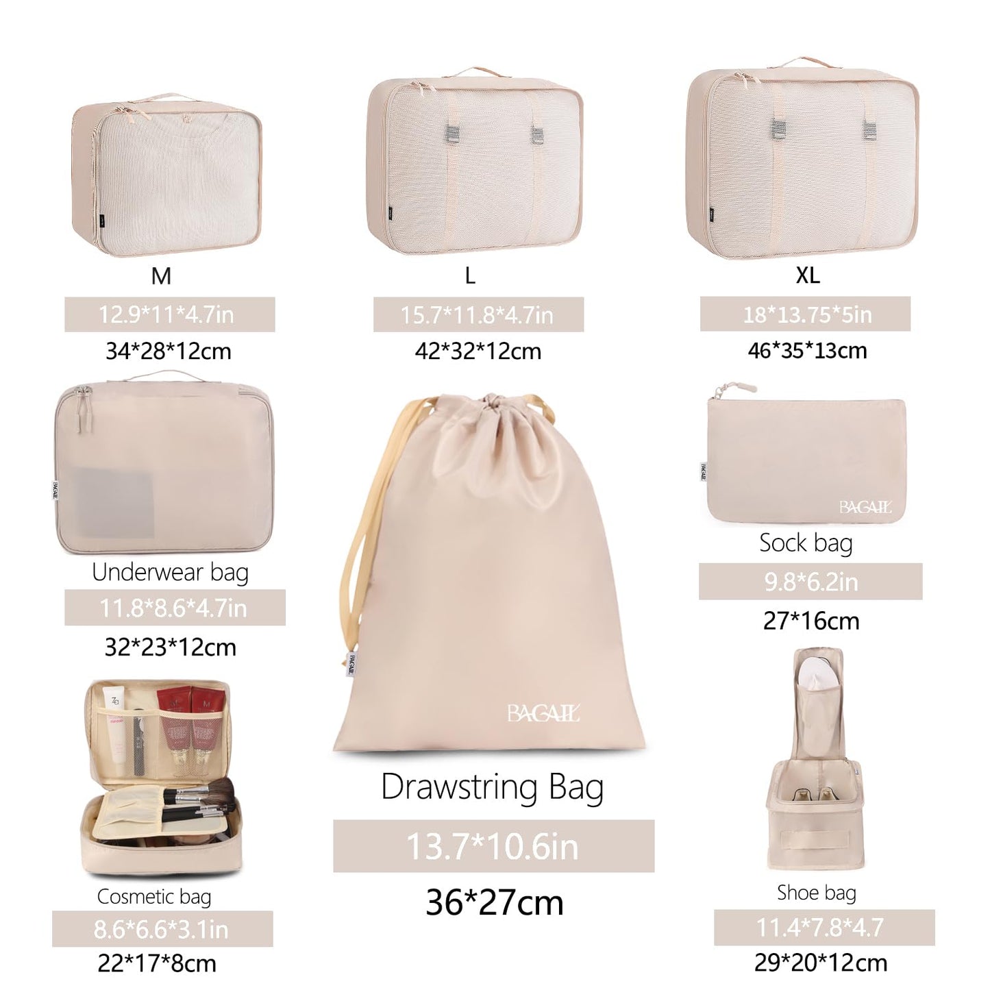 8 Set Packing Cubes Luggage Organizer Bags