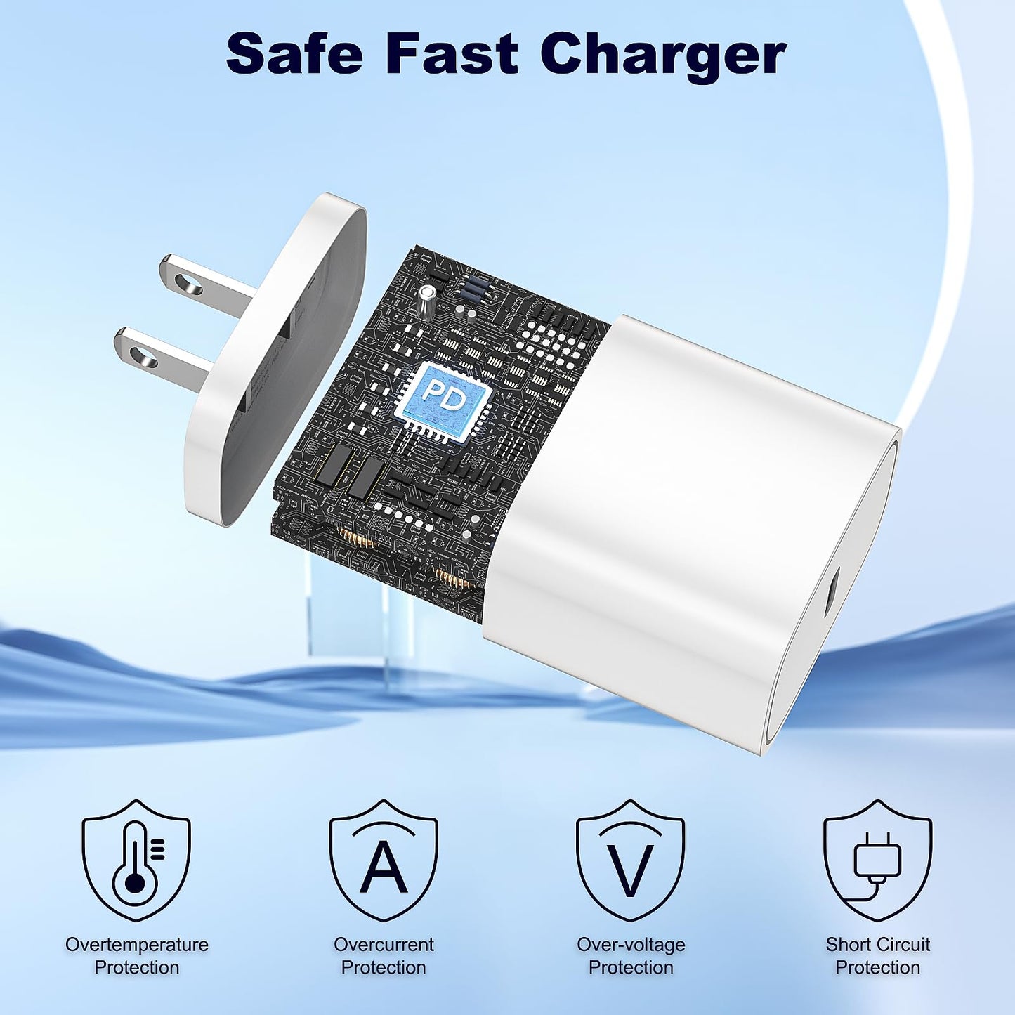 Anseip Charger USB C Wall Charger Block Compatible for Apple 14/13/ 12/11/XR/iPad USB C to Lightning Cable 6FT 20W PD Fast Charging