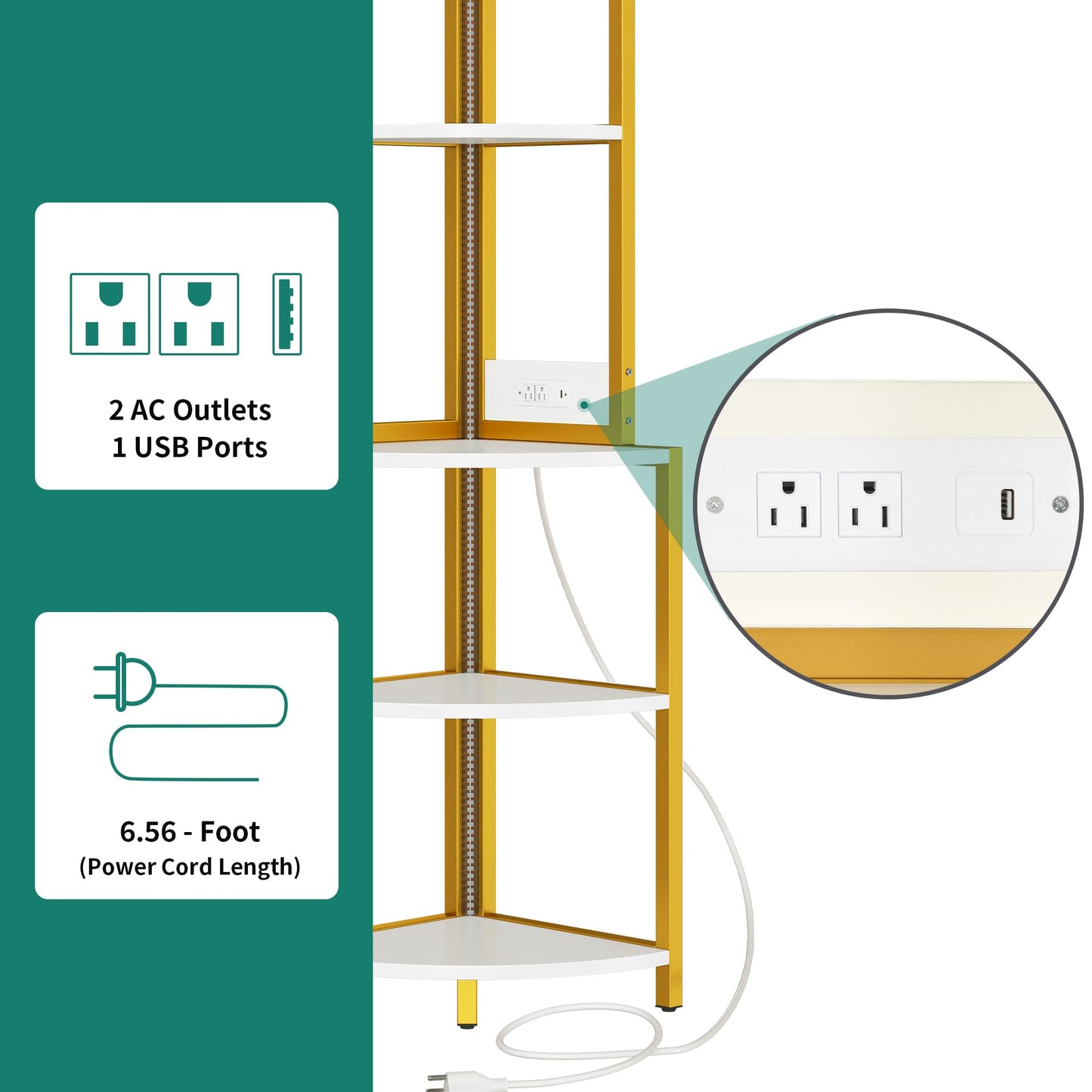 5-Tier Corner Shelf with Power Outlets & LED Lights