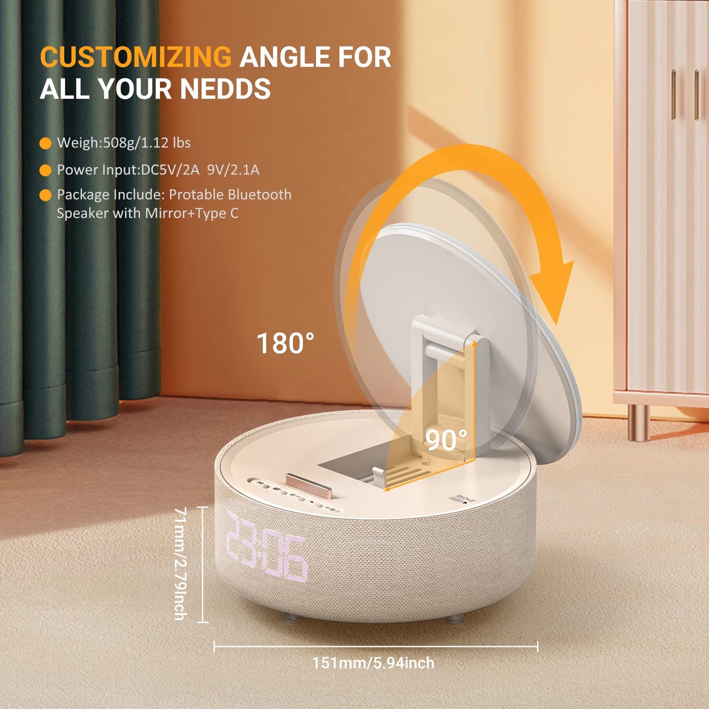 Bluetooth Speaker Alarm Clock with Wireless Charger