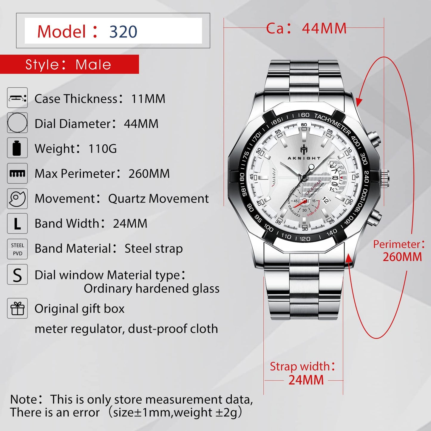 BY BENYAR AKNIGHT Watches for Men Quartz Movement Watch,Waterproof Luminous Men's Watch, Stainless Steel Strap Business Watches
