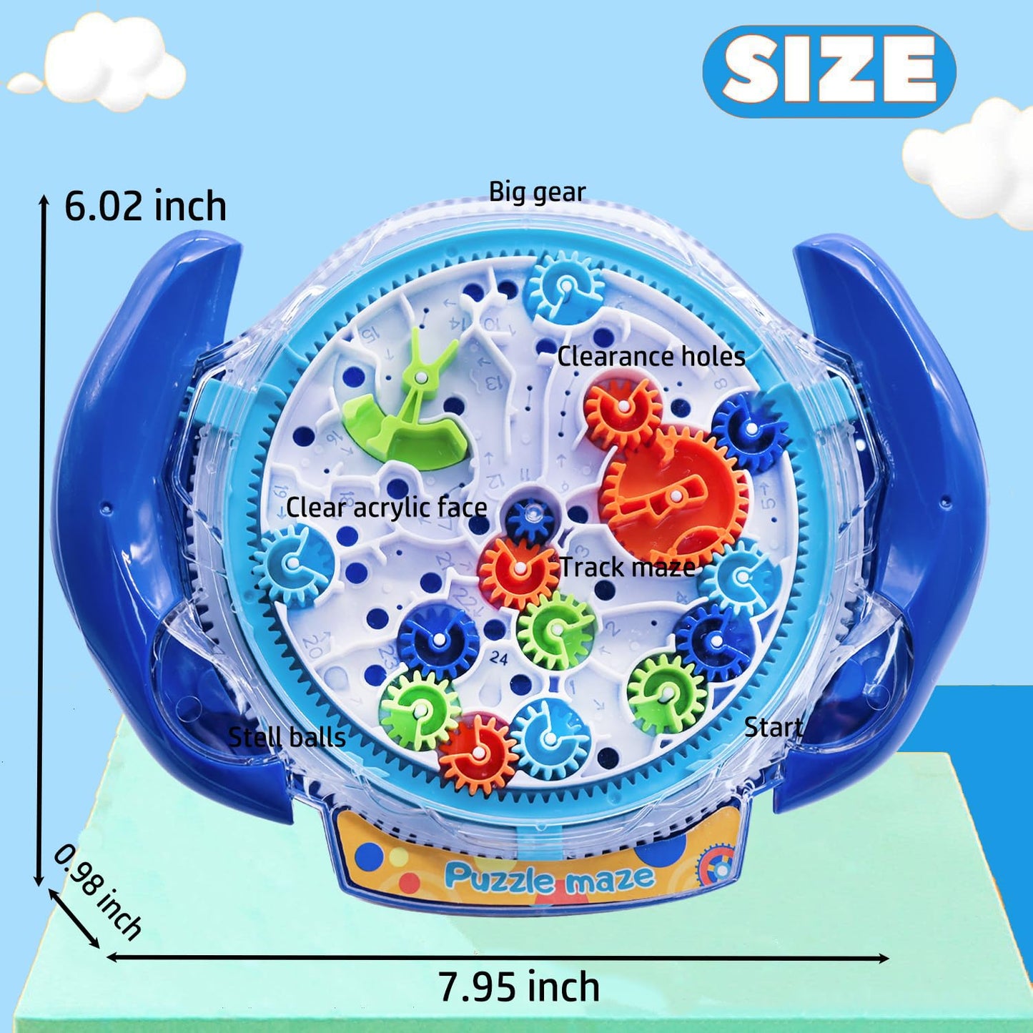 conulog Puzzles for Kids, 3D Gravity Maze Puzzle Game Handheld Brain Teaser Fidget Toy Memory Sequential Maze Ball Puzzle Toys Travel Toys Gift for Boys Girls Ages 3 and up-Blue