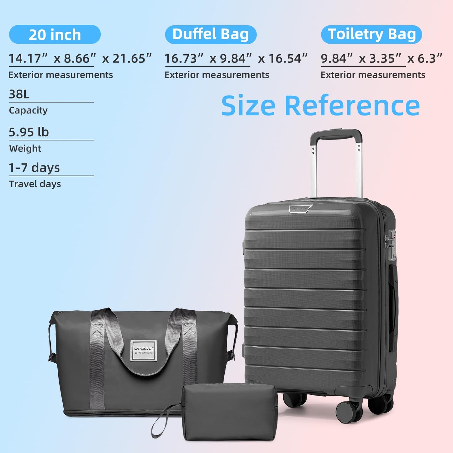LARVENDER 3-Piece Hardside Luggage Set with Duffel