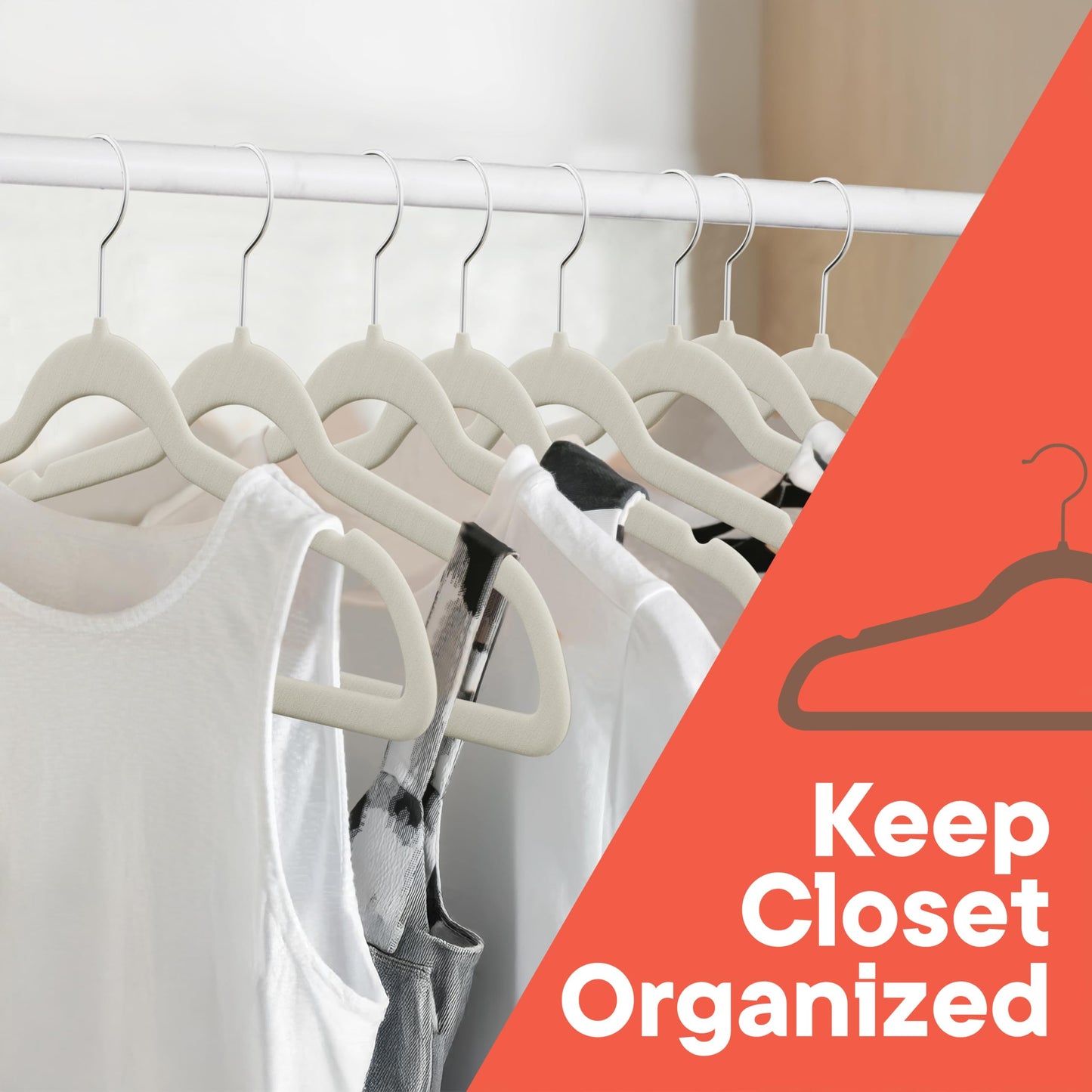Ivory Velvet Hangers 100 Pack - Non-Slip, Space Saving