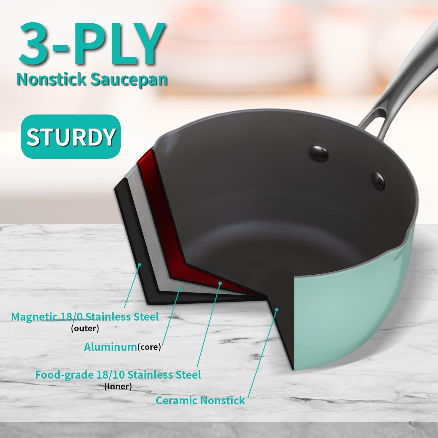 SLOTTET Nonstick Stainless Steel Saucepan with Lid