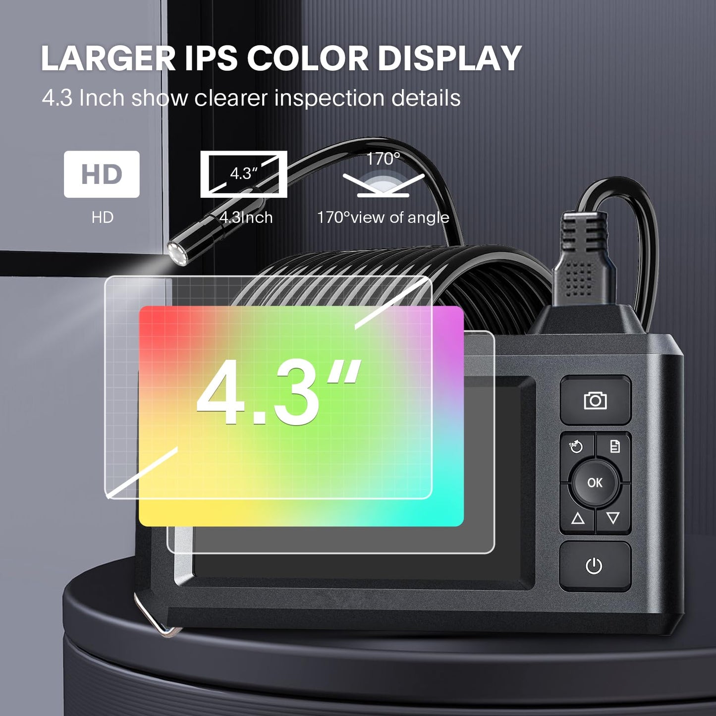 Endoscope Camera with Light Borescope 2K HD Digital Inspection Camera 32GB Card 8 LED Lights 16.5FT Snake Camera Helpful Tool for Pipes and Hard-to-Reach Areas