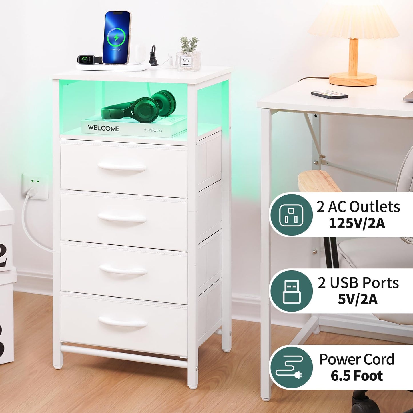 Yoobure LED Nightstand with USB Charging Station