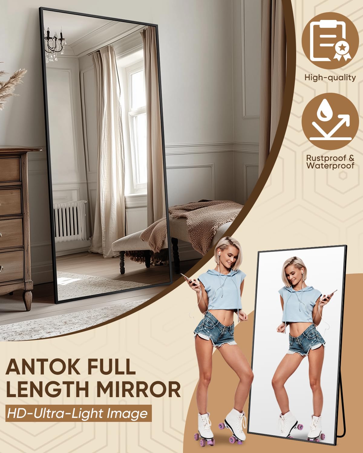 Antok Full Length Floor Mirror - 58"x21" Black