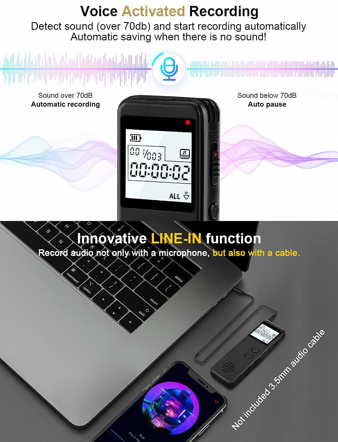 64GB Voice Activated Digital Recorder for Lectures