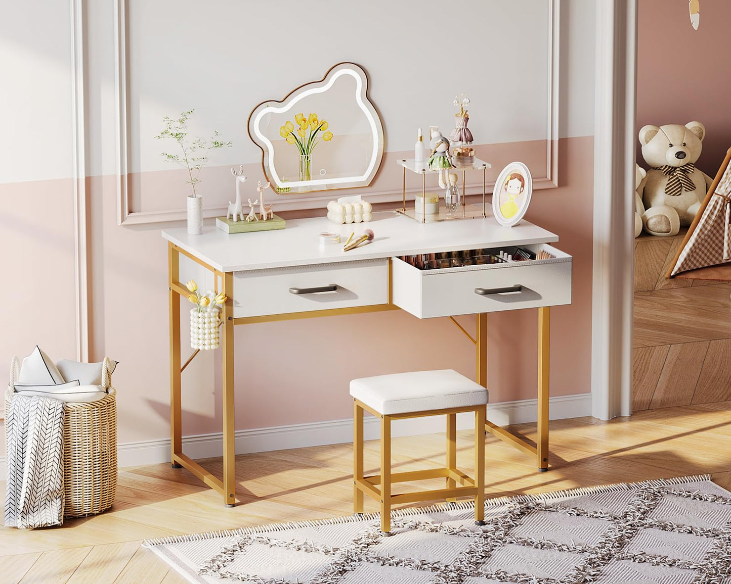 40-Inch Vanity Desk with Stool and Drawers