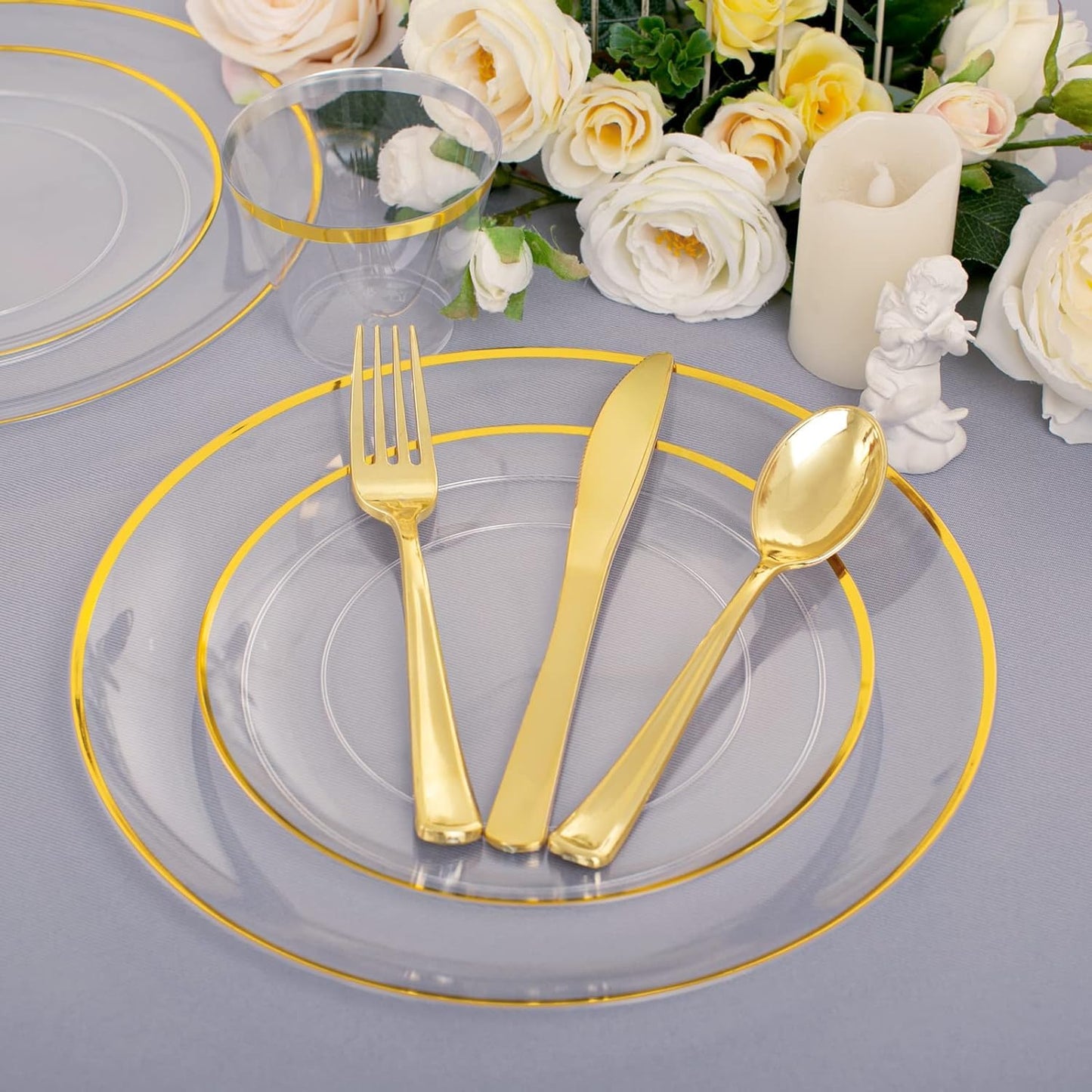 140 Pcs Clear Disposable Party Dinnerware Set