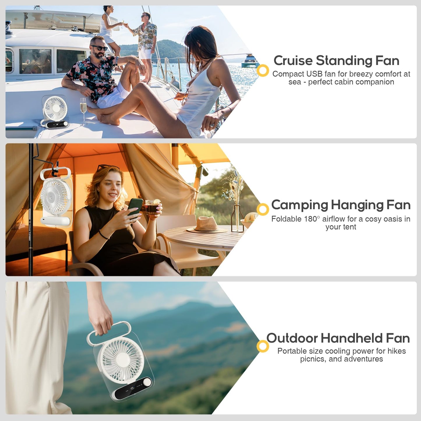 Portable Desk Fan - USB Rechargeable Small Personal Fan, Battery Operated with Variable Speeds, Ultra Quiet 180° Tilt Foldable for Home Office Beach Outdoor Cruise Travel Essentials, White