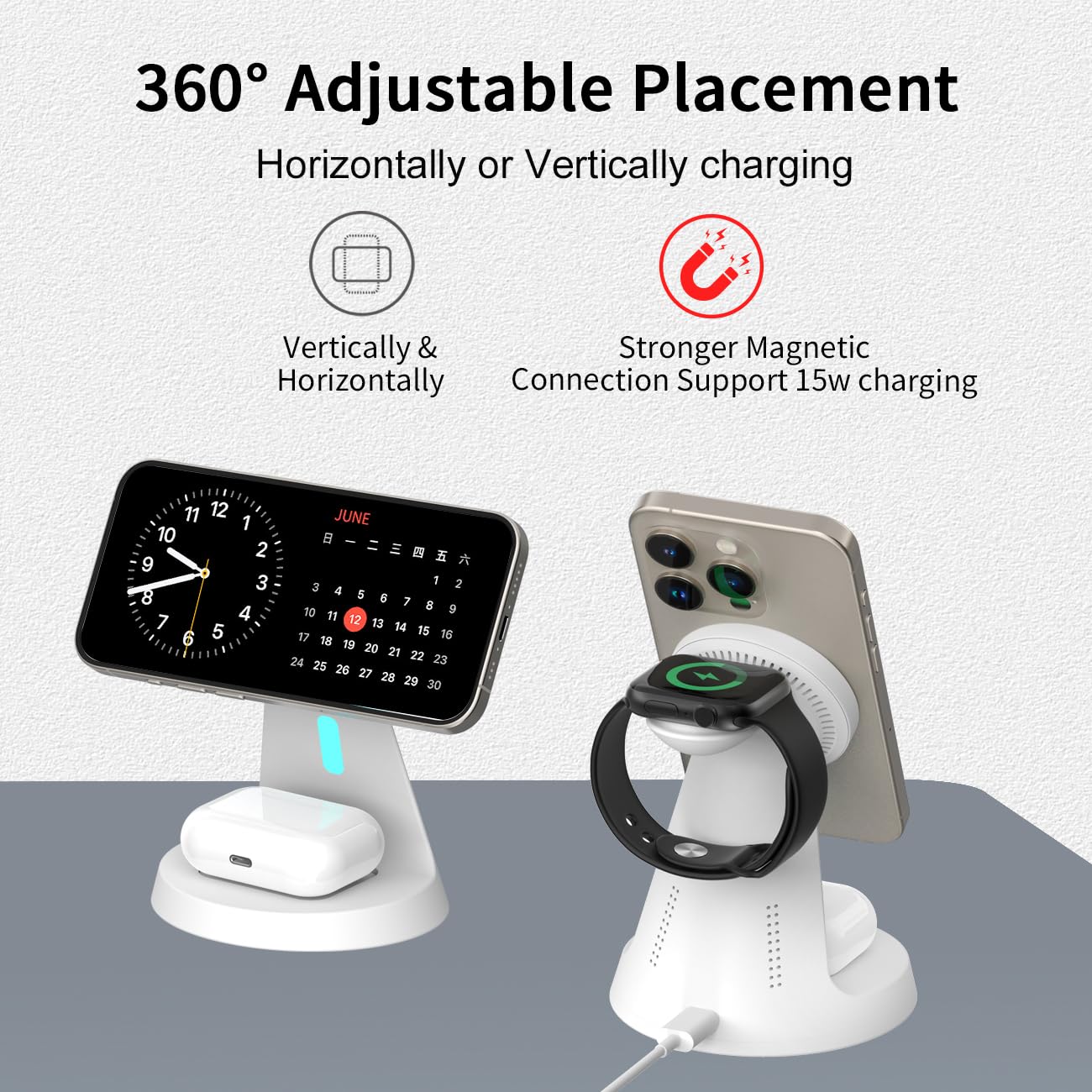 3 in 1 Charging Station Compatible with Magsafe Charger Wireless Charging Station for iPhone 17 16 15 14 13 12 Series Wireless Charger Stand for AirPods Wireless Charging Stand for iWatch Series