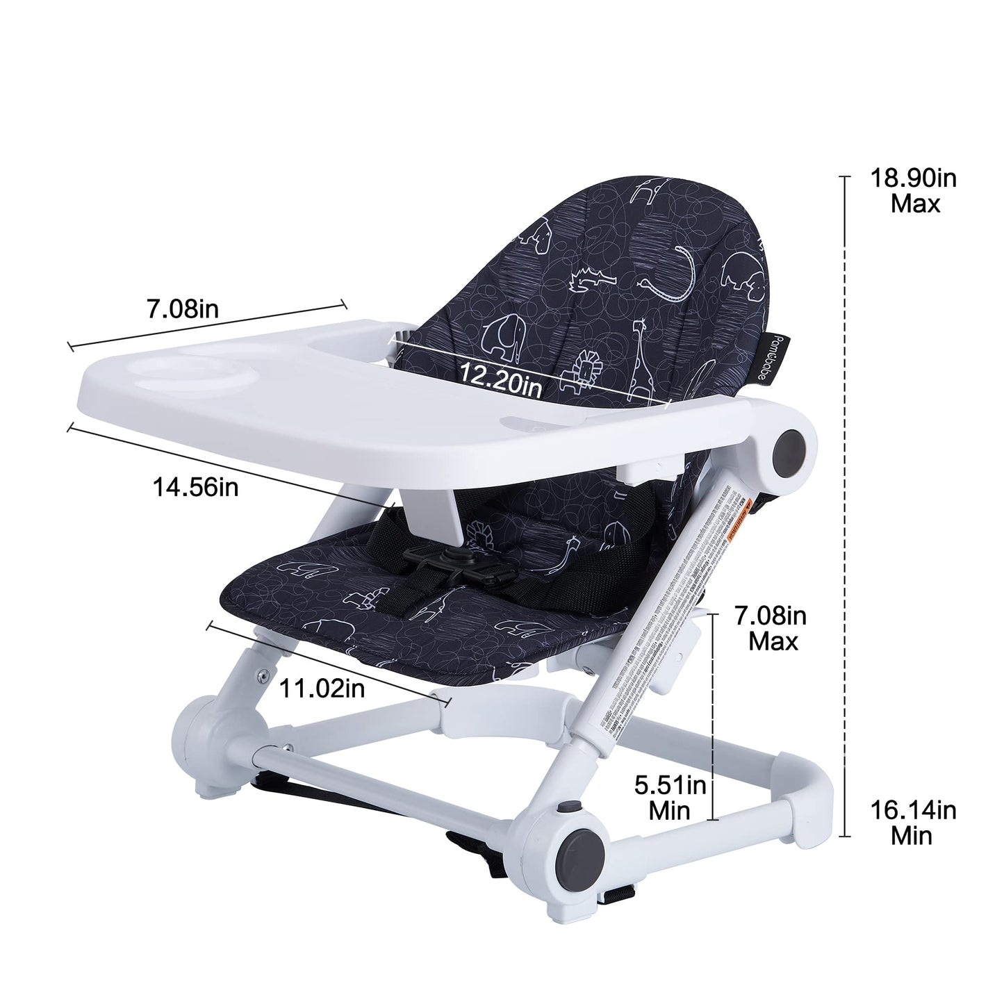 Pamo Babe Booster Seat for Dining Table, Travel Lightweight Folding 2-in-1 Feeding Seat for Baby, Adjustable Tray and Adjustable Hight (Black)
