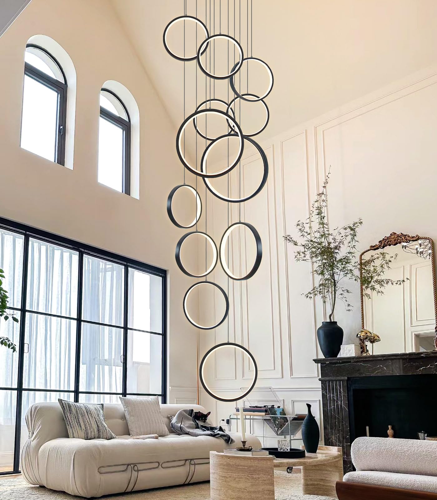 dolria Modern 12 Rings Chandeliers for Entrance LED Lights Living Room Light Chandeliers Flush Mount Ceiling Pendant Lighting 2700K 6000K Dimmable Chandelier Stairwell Foyer Enterway