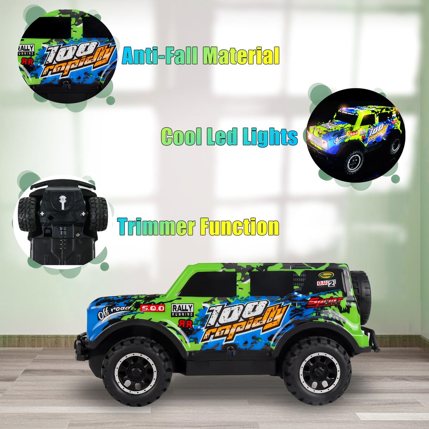 Desdoni Remote Control Car, Light Up RC Car Toys, 2.4GHz 1:24 Scale 15KM/H Off-Road with Cool LED Lights Racing Rechargeable Toy Car for Christmas Birthday Kids Boys Girls for 4-7 8-12 Year Old