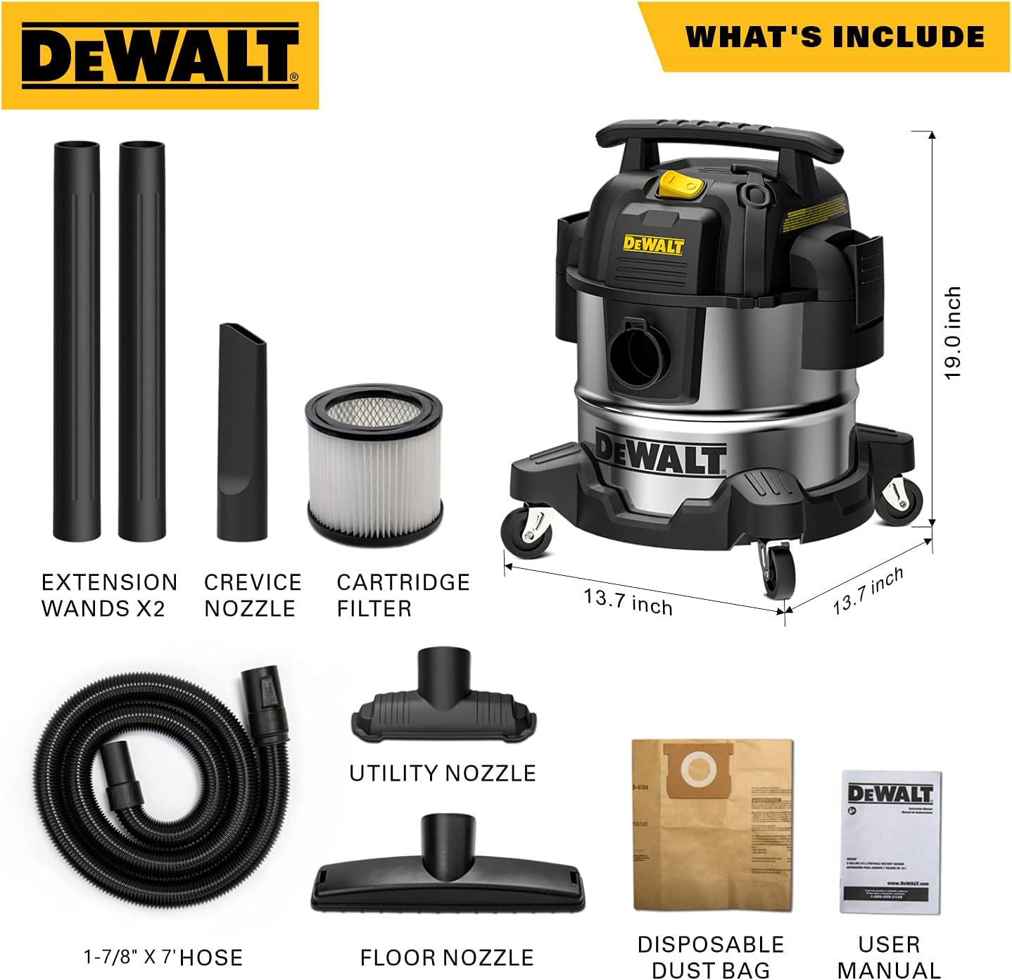 DEWALT 5 Gallon Stainless Steel Wet/Dry Vacuum