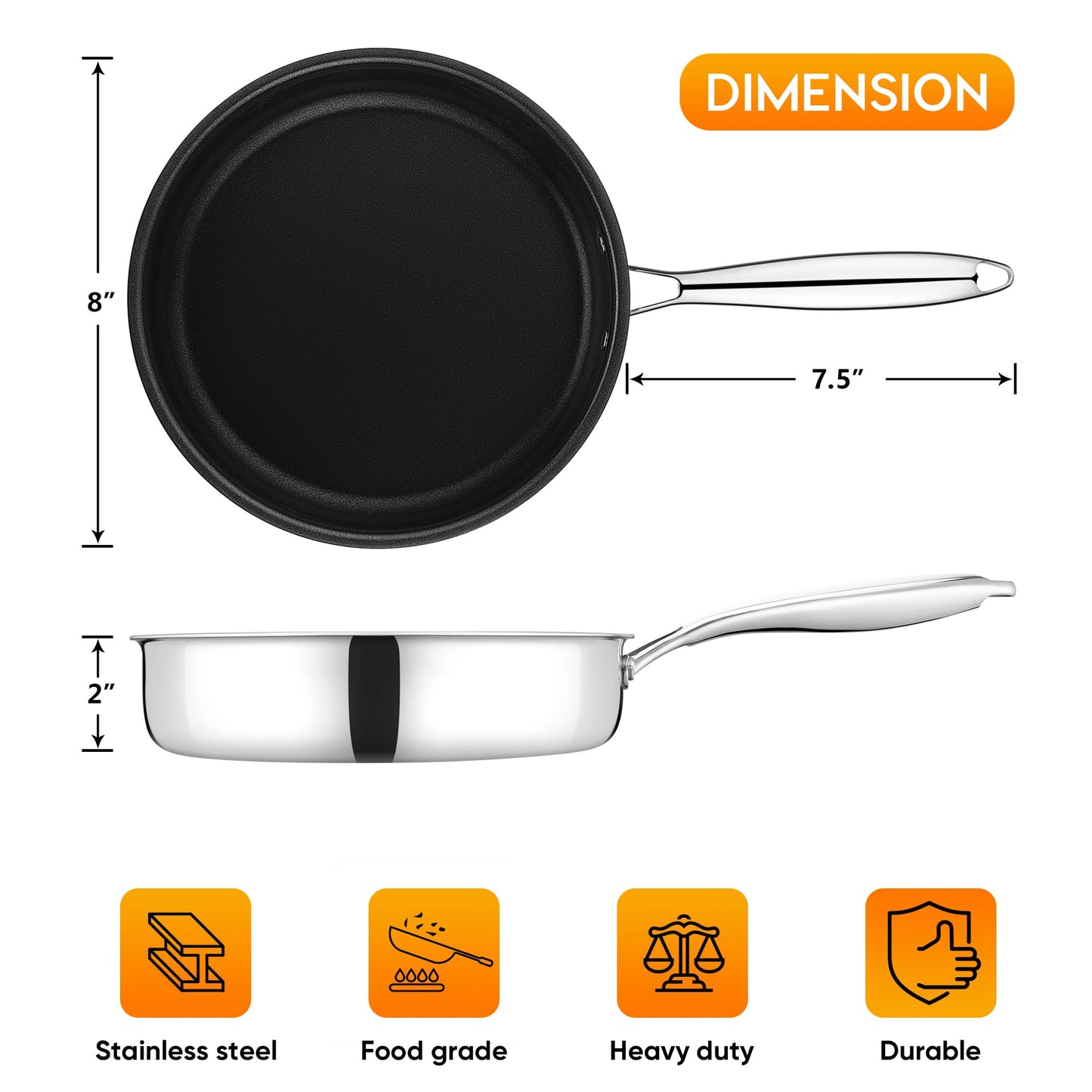 E-far 8" Nonstick Tri-Ply Frying Pan
