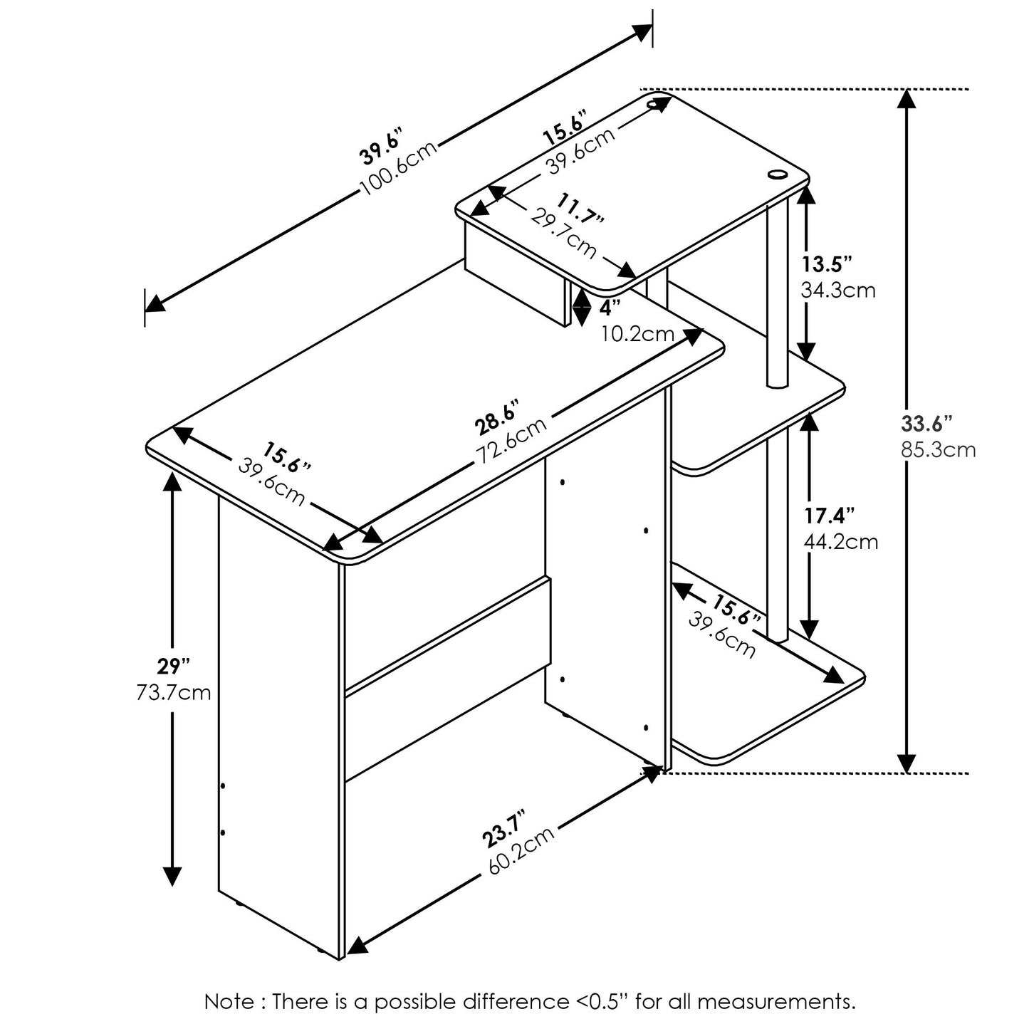 Furinno Laptop Computer Desk with Square Shelves