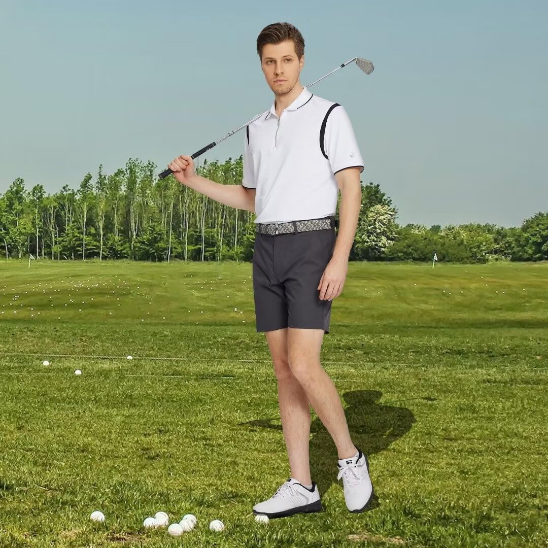 Rouen Polo Shirts for Men Short Sleeve Casual Collared Moisture Wicking Pique Solid Golf Shirts for Men Dry Fit White