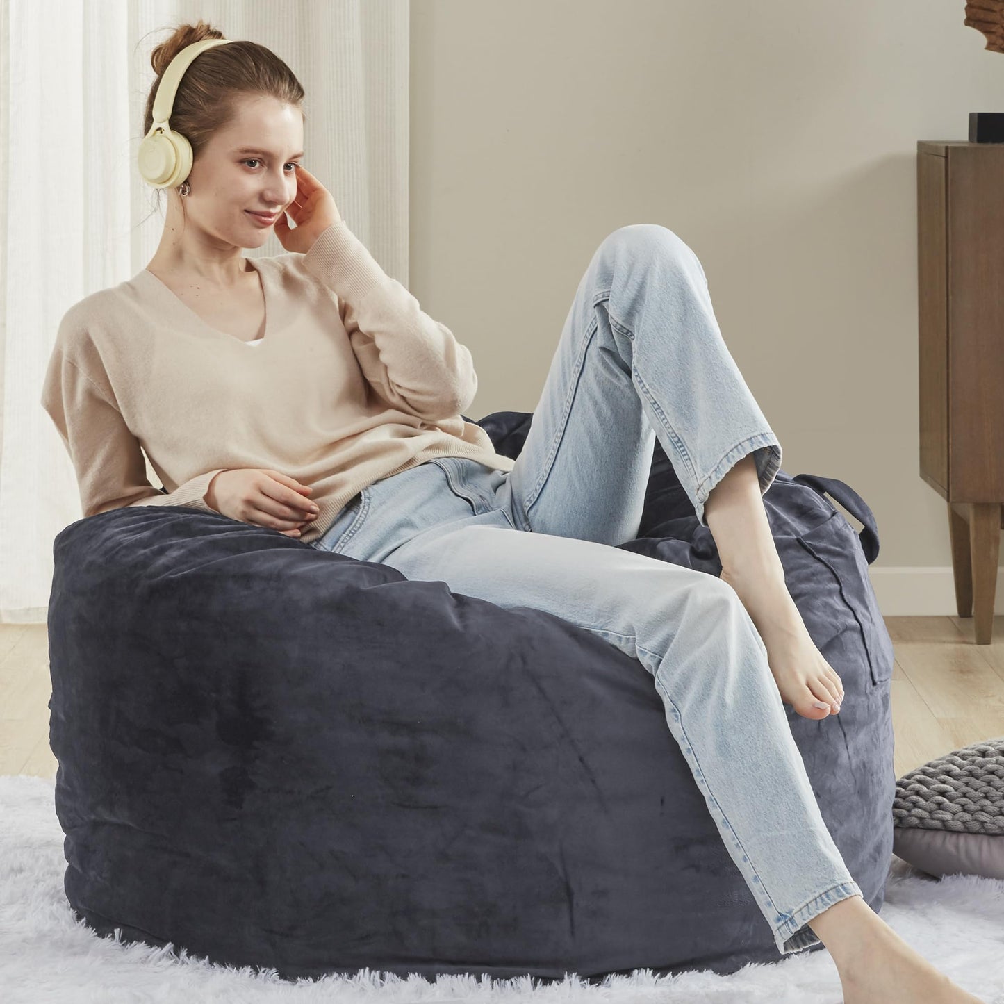 Codi Bean Bag Chair for Kids and Adults with Filler Included, 3 FT - Comfy Beanbag Chairs for Teen, Memory Foam Added - Machine Washable and Soft Mink Bonded Cover - Charcoal Grey, 3ft