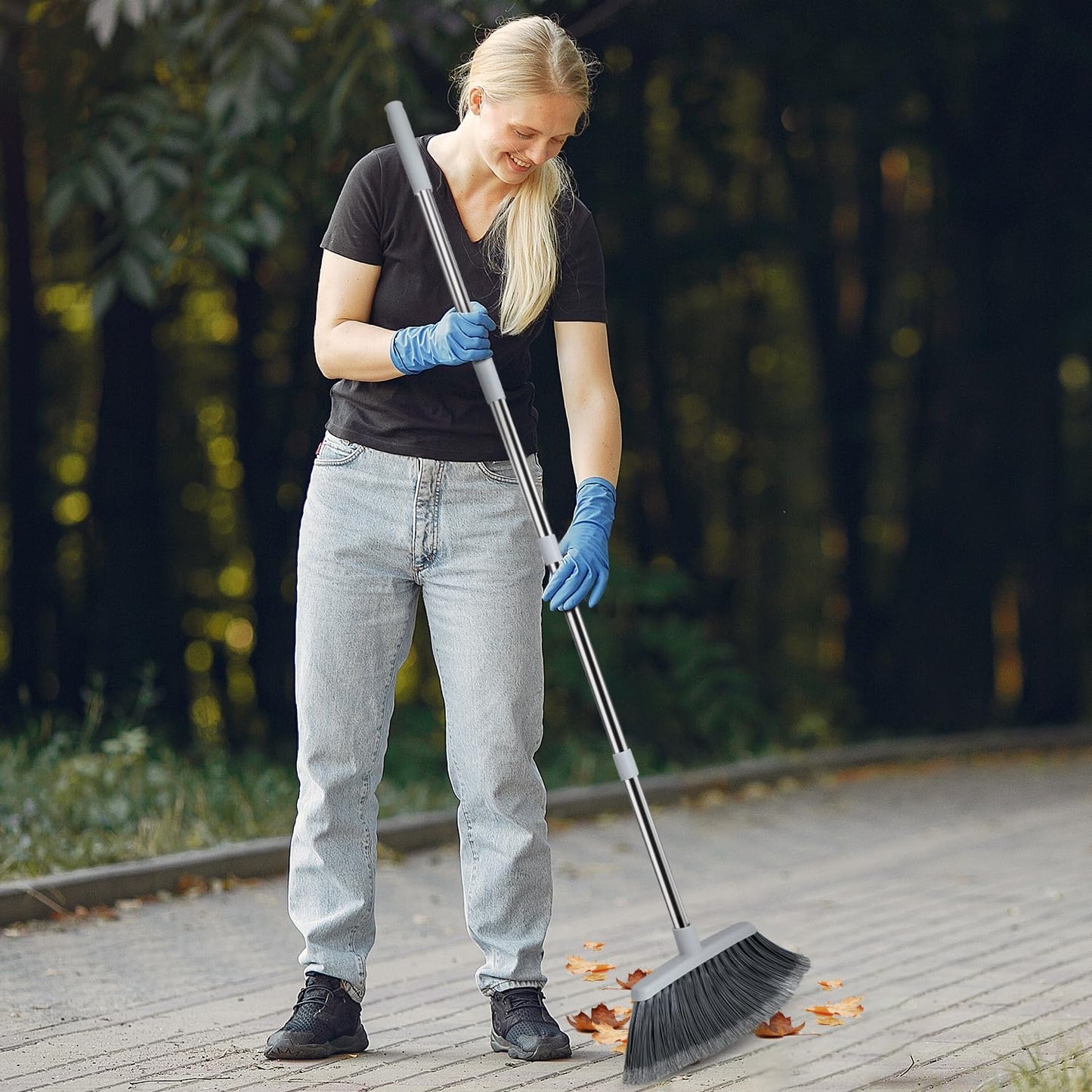 Heavy Duty Adjustable Broom for Indoor Outdoor Use