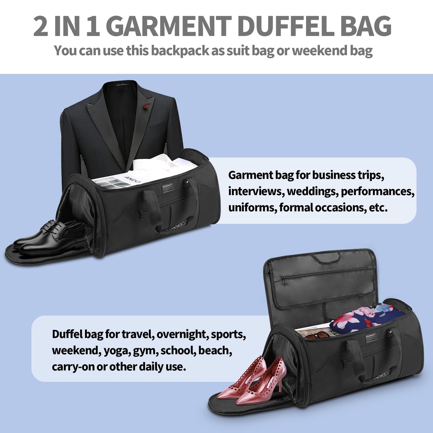 HOMIEE 2-in-1 Travel Duffle Bag with Shoe Compartment