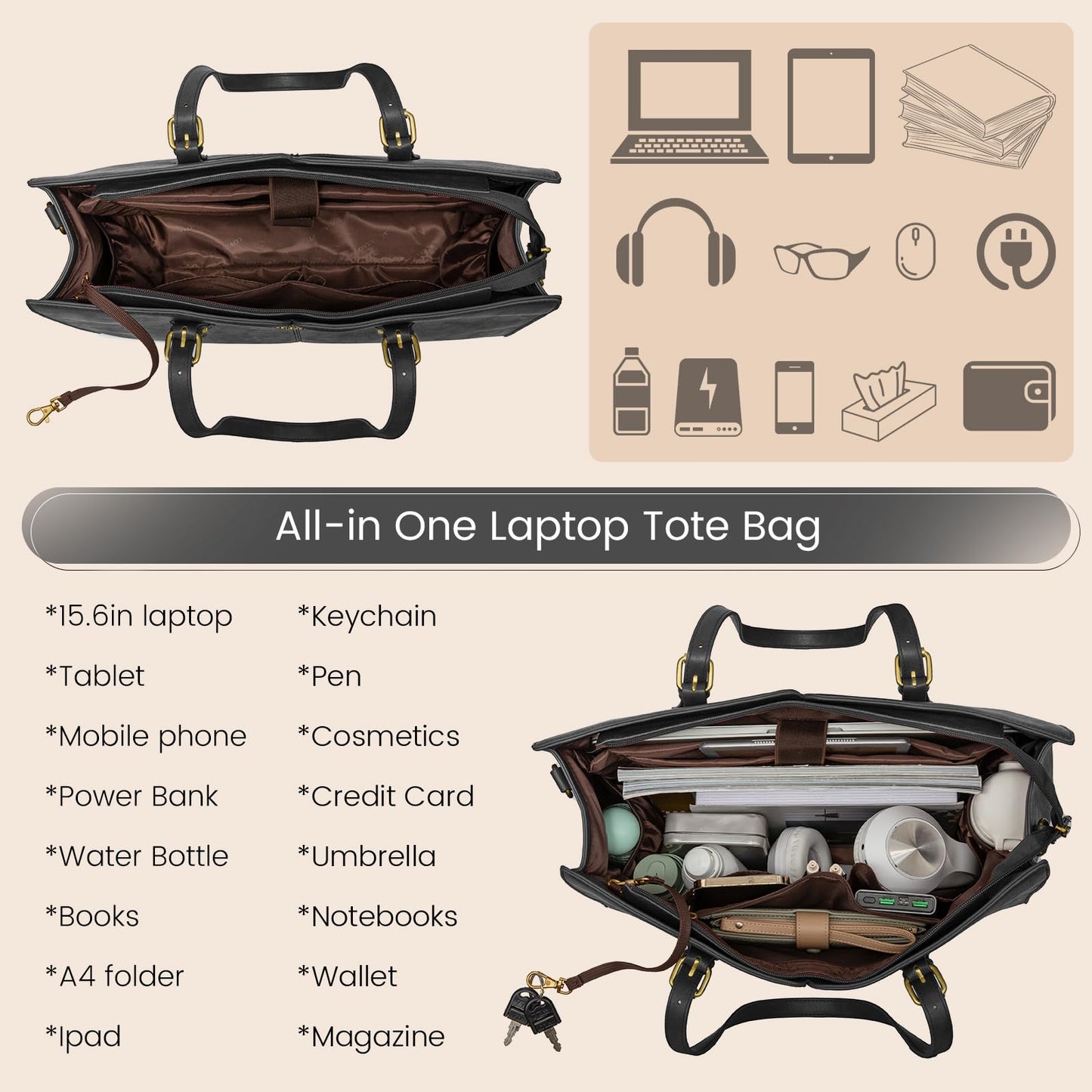 LOVEVOOK Vintage Leather Work Tote for Women