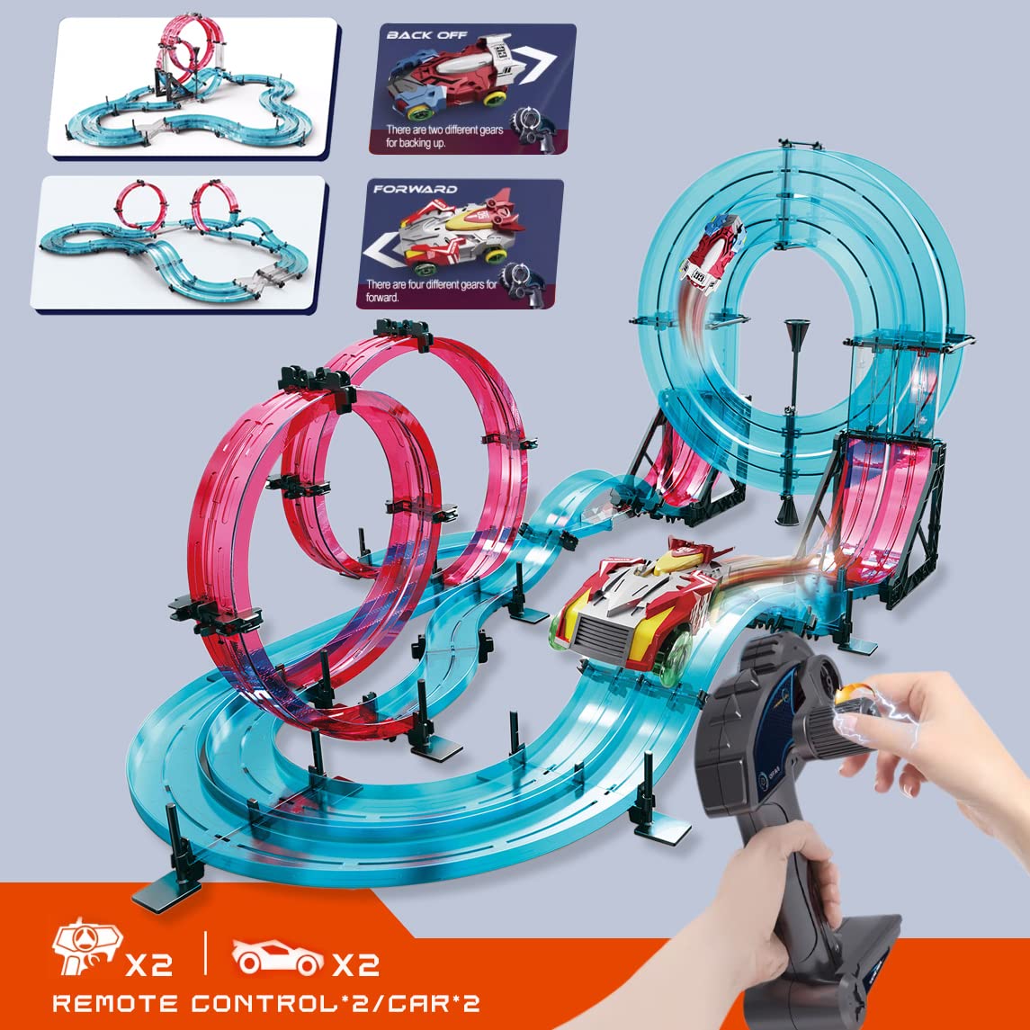 INSGEN Slot Car Race Track Sets for Kids, Hot Magnetic Attraction Track Builder, Electric Remote Control Track Car Birthday Toys for Boys Kids Age 6 7 8-12