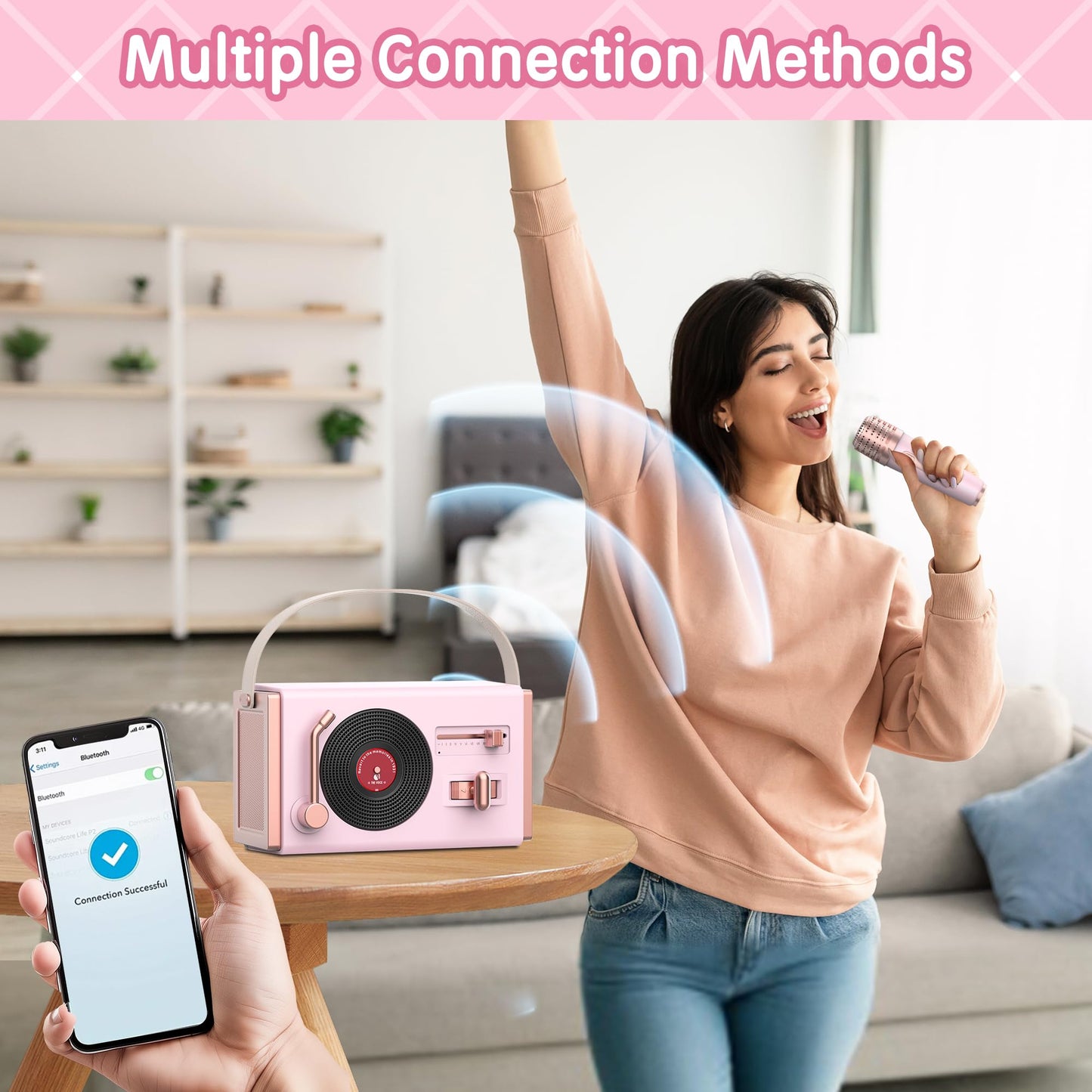 Mini Karaoke Machine with 2 Wireless Microphones