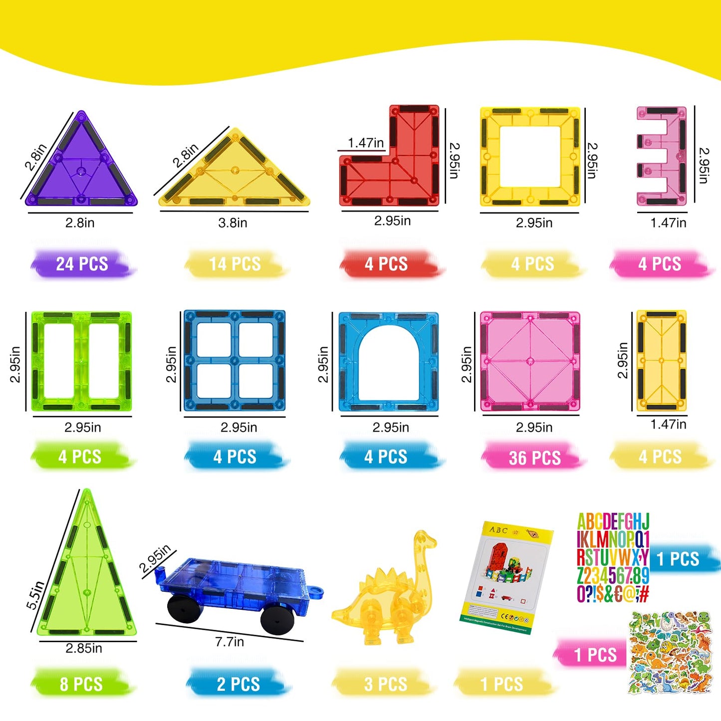 117 Piece Magnetic Building Blocks Set with Dinosaurs & Cars