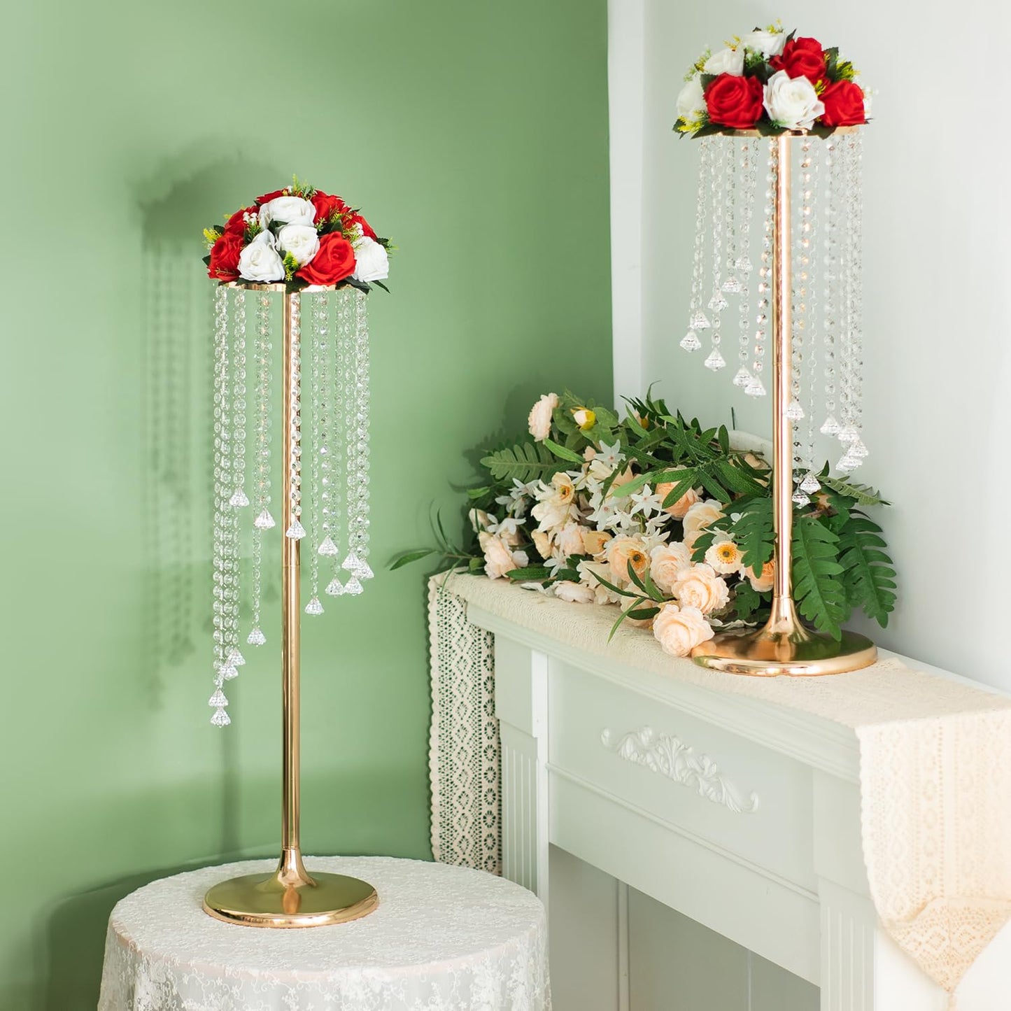 LANLONG Metal & Glass Gold Vase, 35.4 inch Modern Style, 2pc Set, Elegant Centerpiece for Wedding Decorations and Home Decor