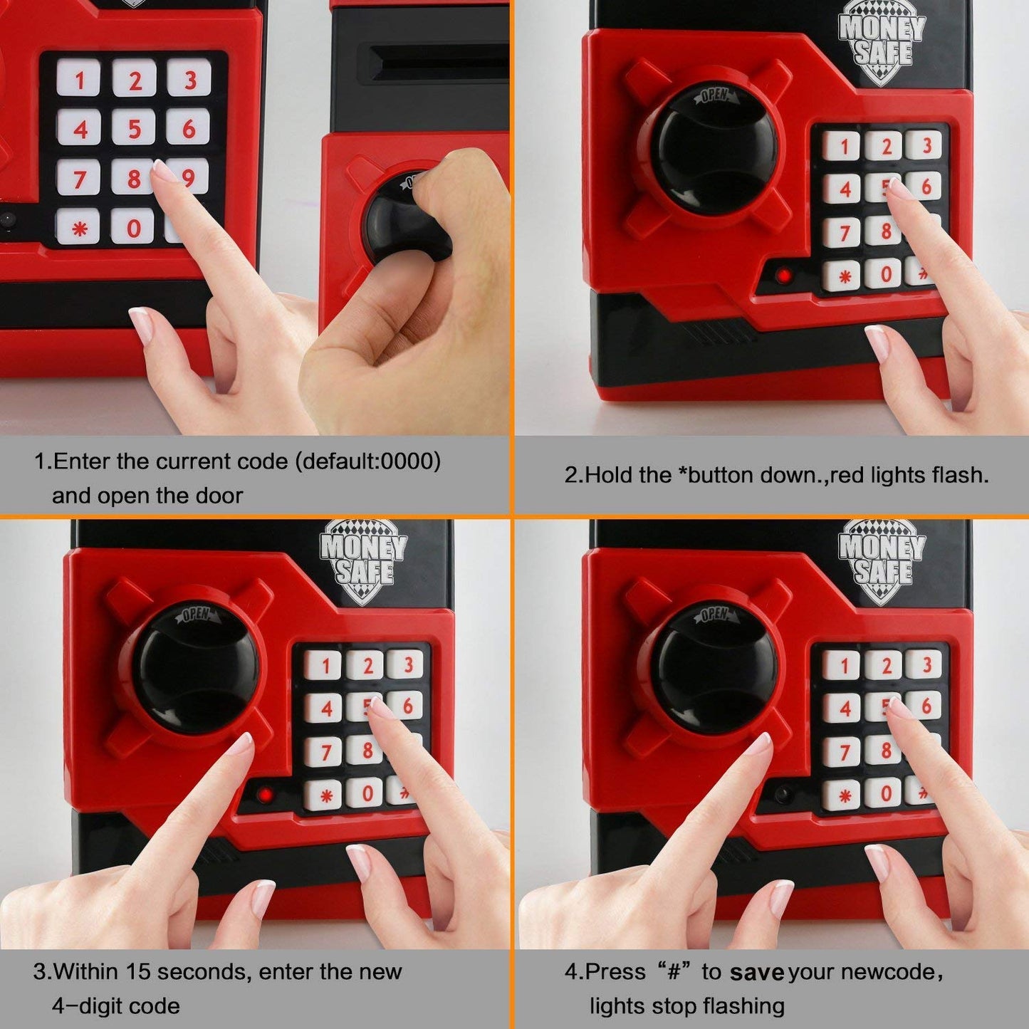 Cartoon Piggy Bank Cash Coin Can Password Electronic Kids Money Bank Safe Saving Box ATM Bank Safe Locks Black Red Smart Voice Prompt Money Piggy Box for Boys Girls Birthday (Red)