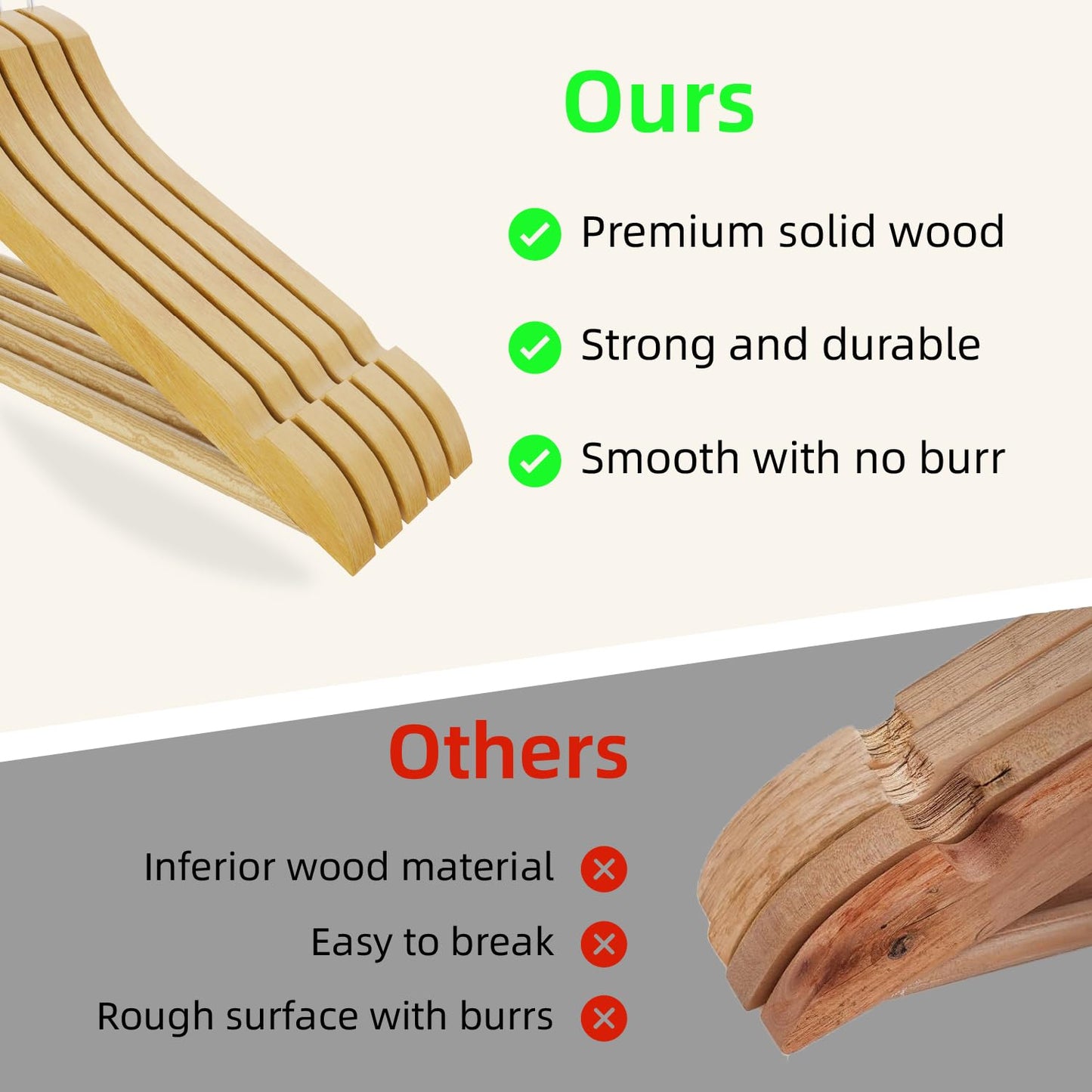 30 Pack Non-Slip Wooden Coat Hangers