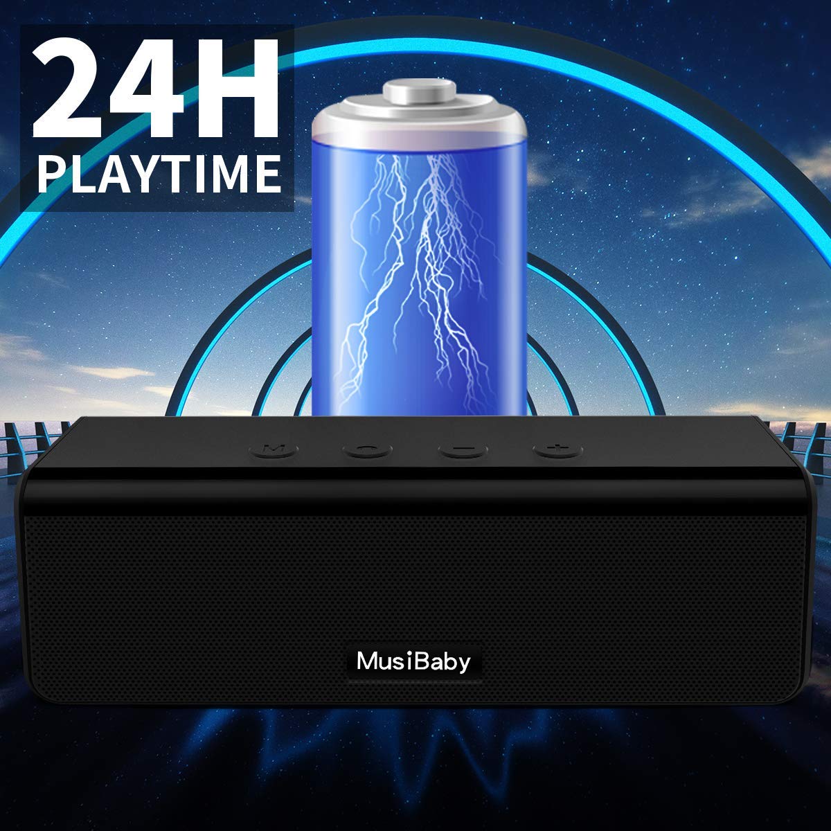 Bluetooth Speaker,MusiBaby Speaker,Waterproof,Outdoor,Speakers Bluetooth Wireless Loud with Stereo,Booming Bass,Dual Pairing,24H Play,Portable Speaker Bluetooth for Home,Hiking,Gifts,Black