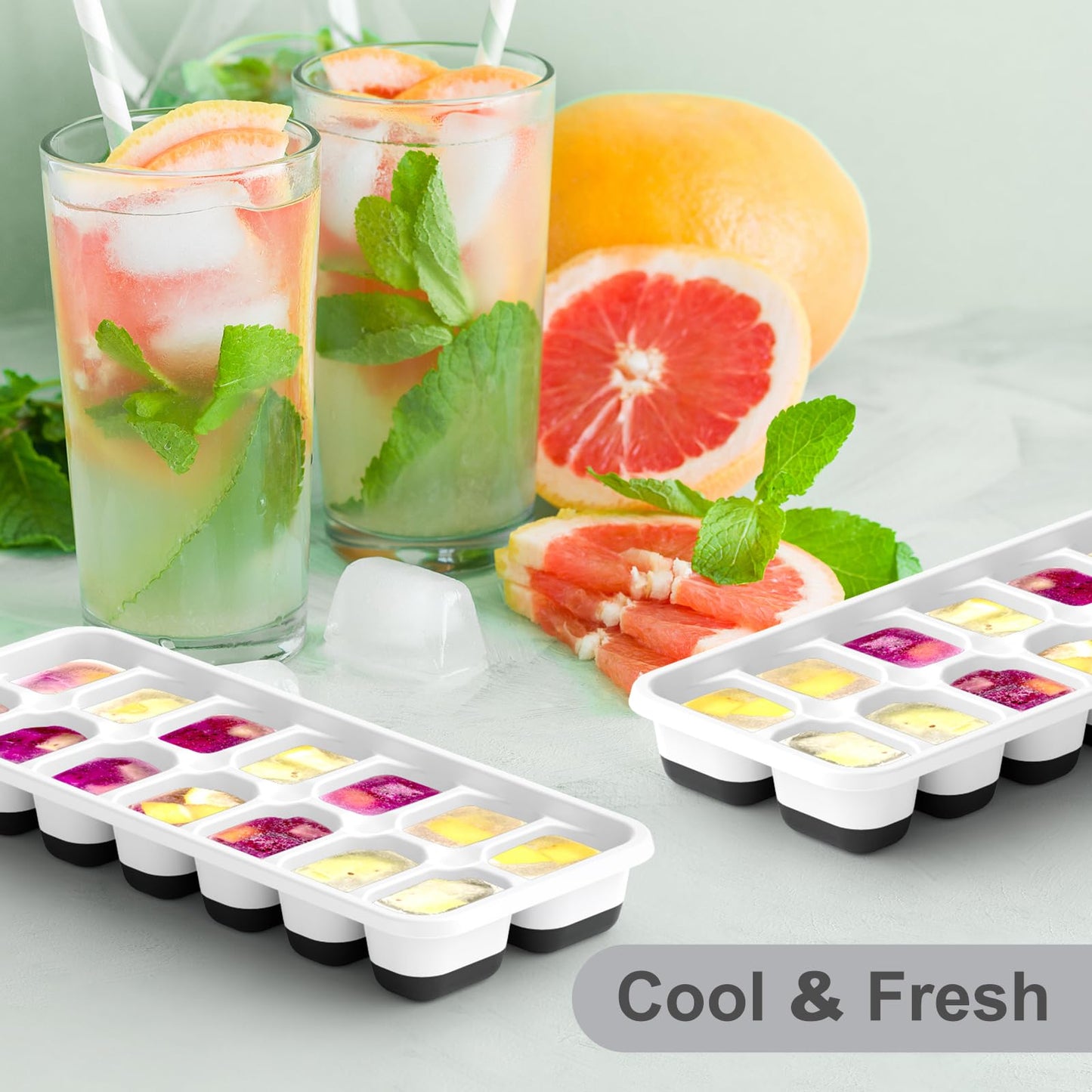 Ice Cube Tray, 5 Pack Stackable Silicone Rectangular 14-Ice Cube Tray Set with Lid, BPA-Free Sturdy Reusable Freezer Ice Trays for Drinks, Cocktails & Coffee - Easy Release(Black)