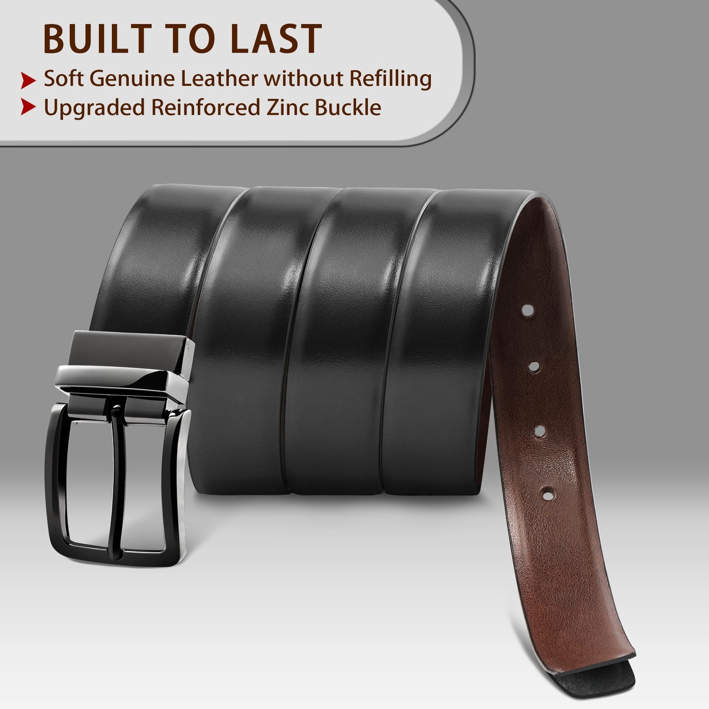 MILORDE Reversible Leather Belt for Men
