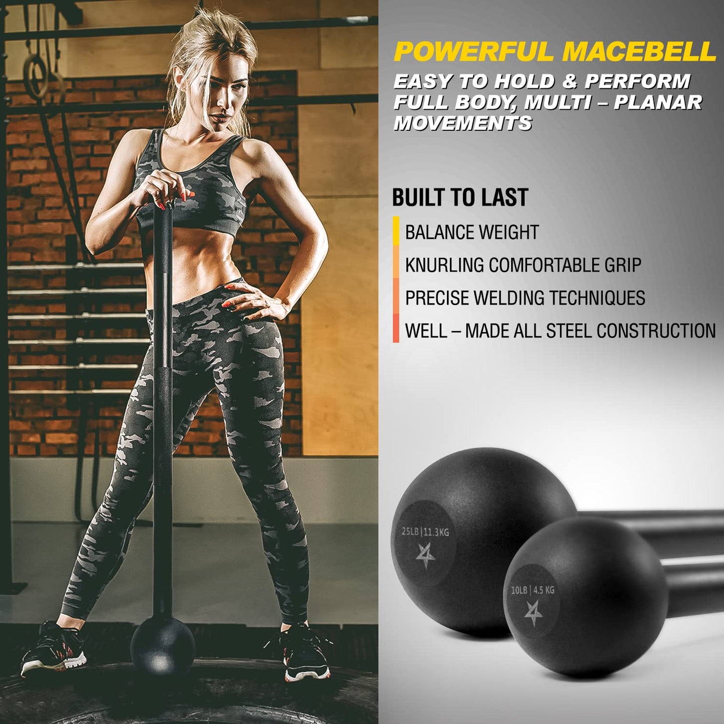 15 lb Yes4All Steel Mace for Strength Training
