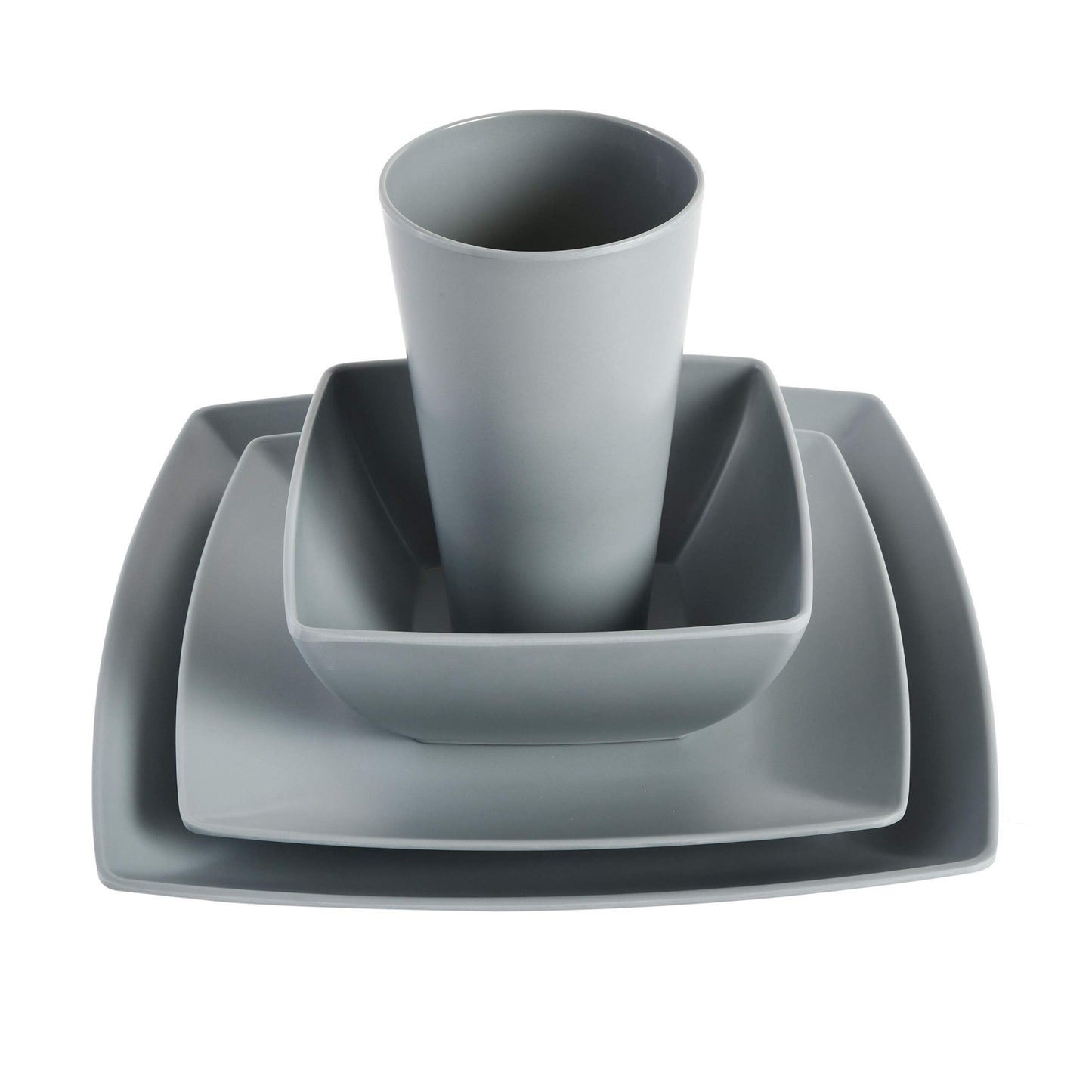 Gibson Melamine Dinnerware Set for Four, Grey