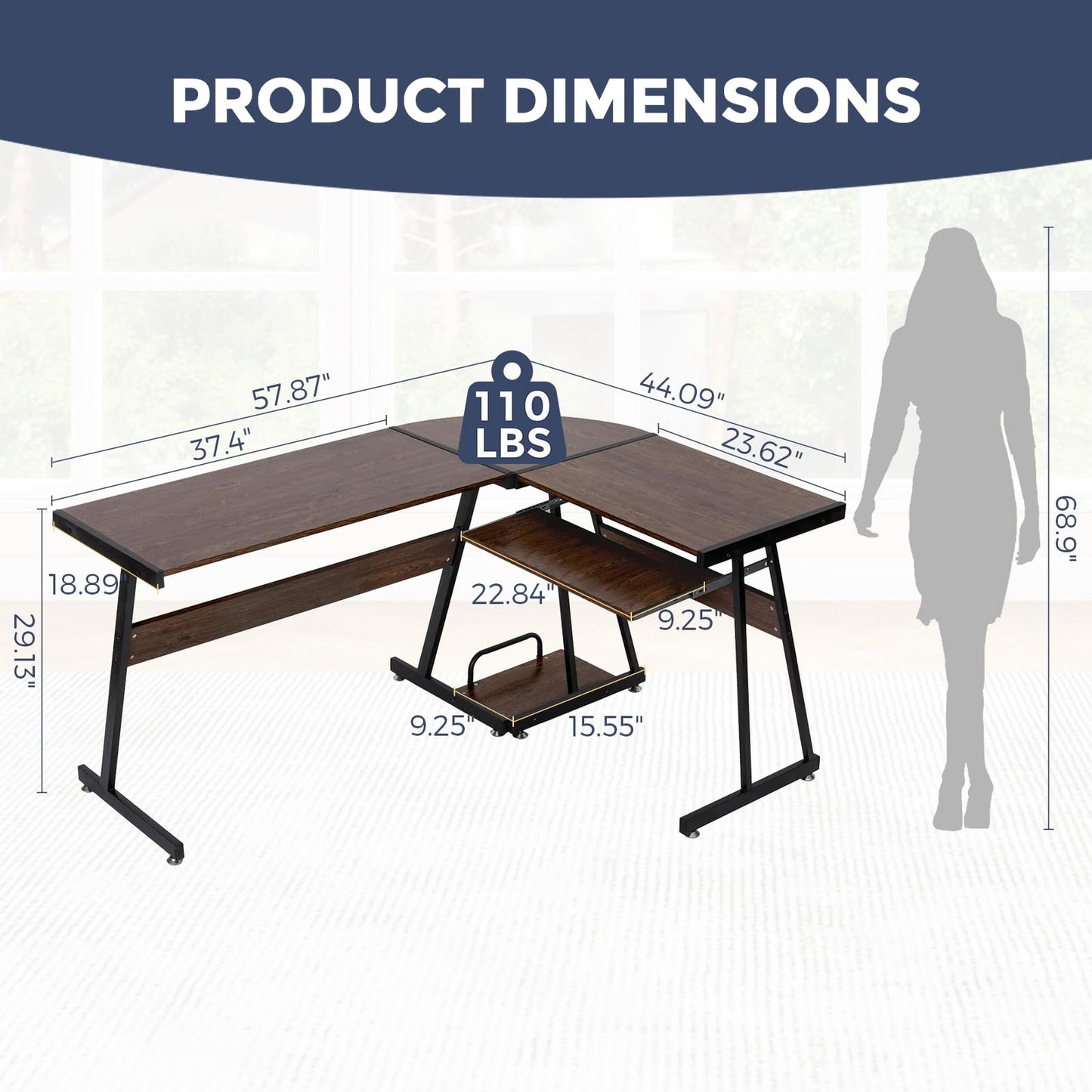 IULULU Computer Desk, Home Office Writing Table, Modern Simple Study Workstation, Stable Metal Frame, Easy Assembly, Brown