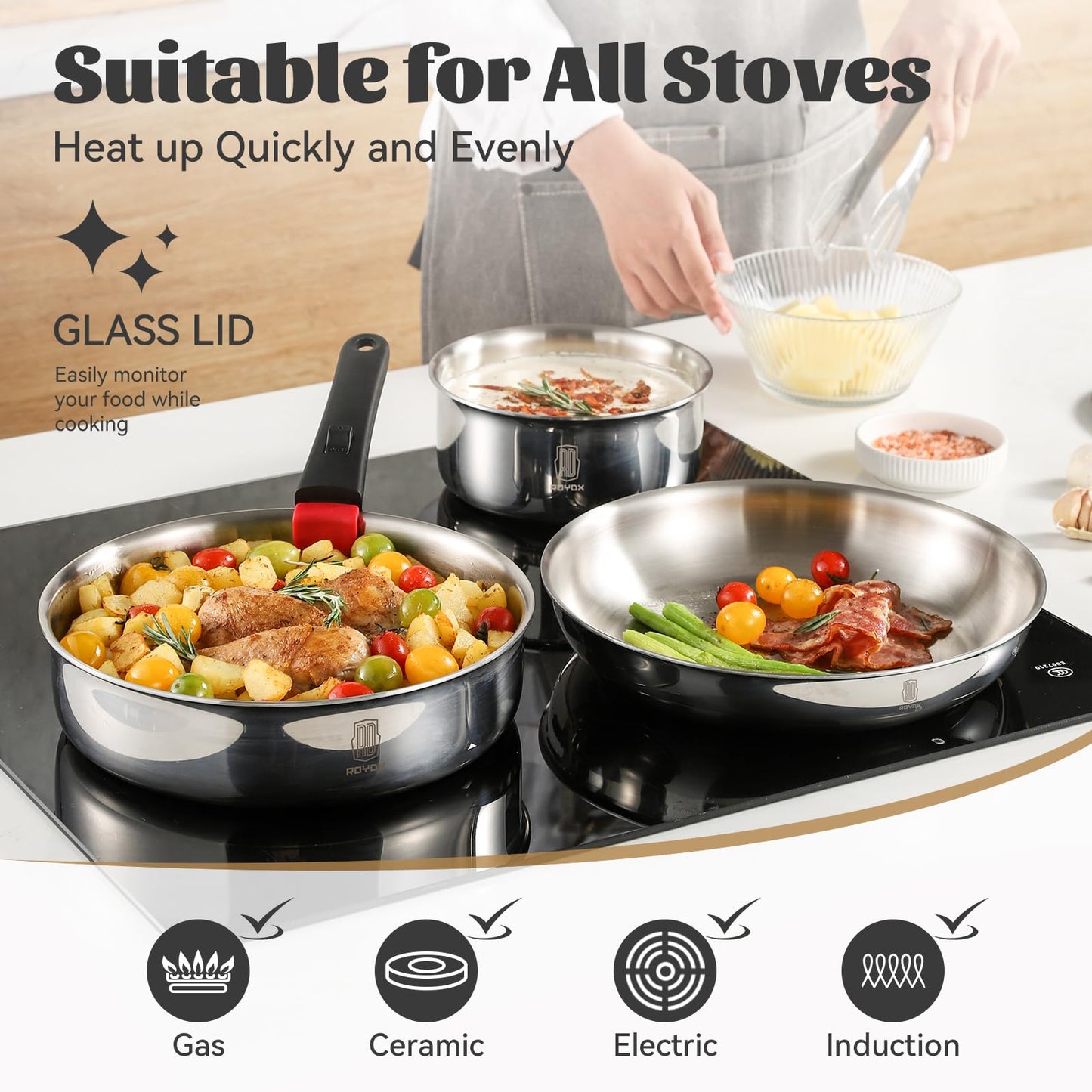 16-Piece Stainless Steel Cookware Set with Detachable Handles
