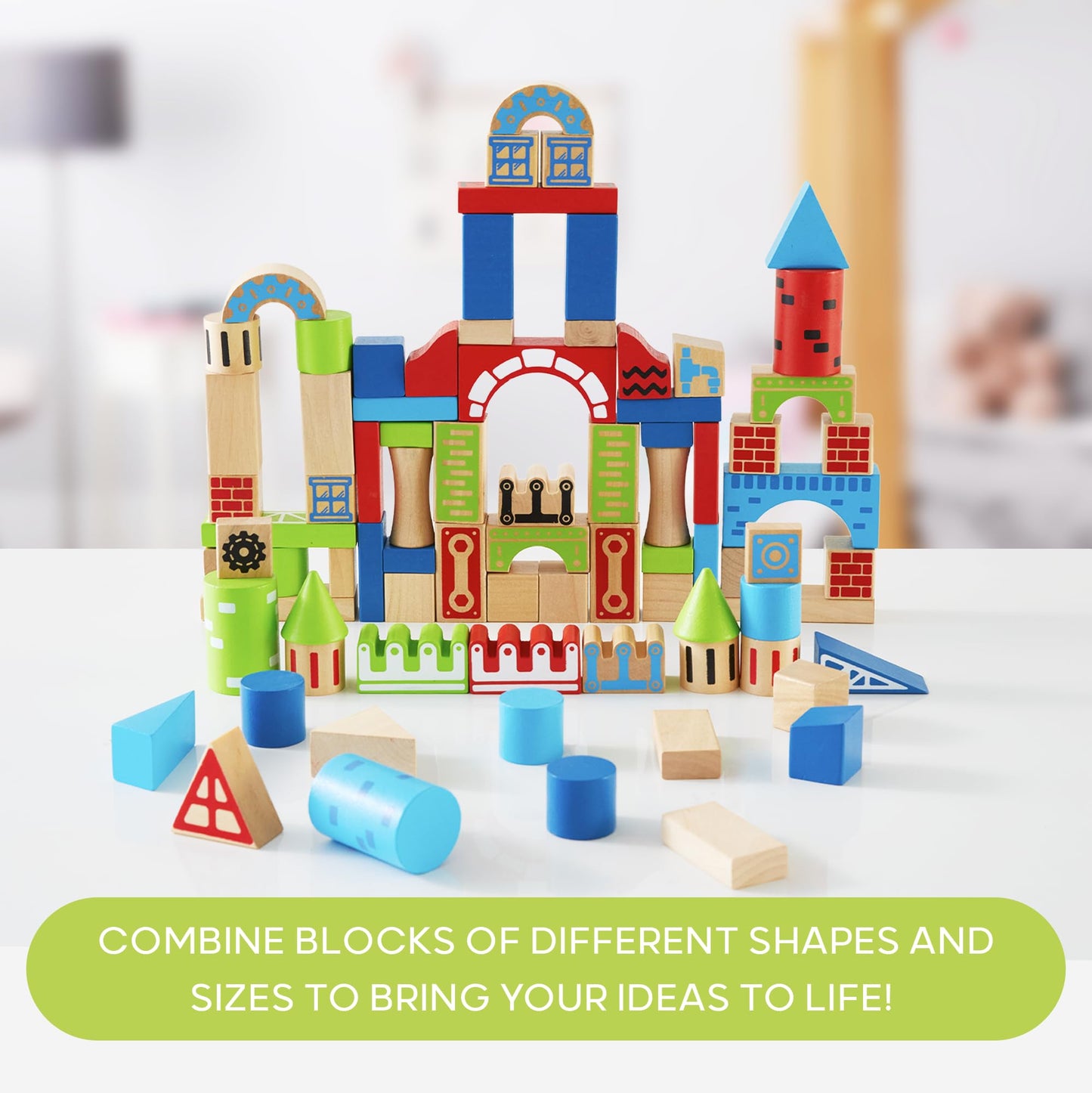 Discovery Kids 80-Piece Wooden Building Blocks Set