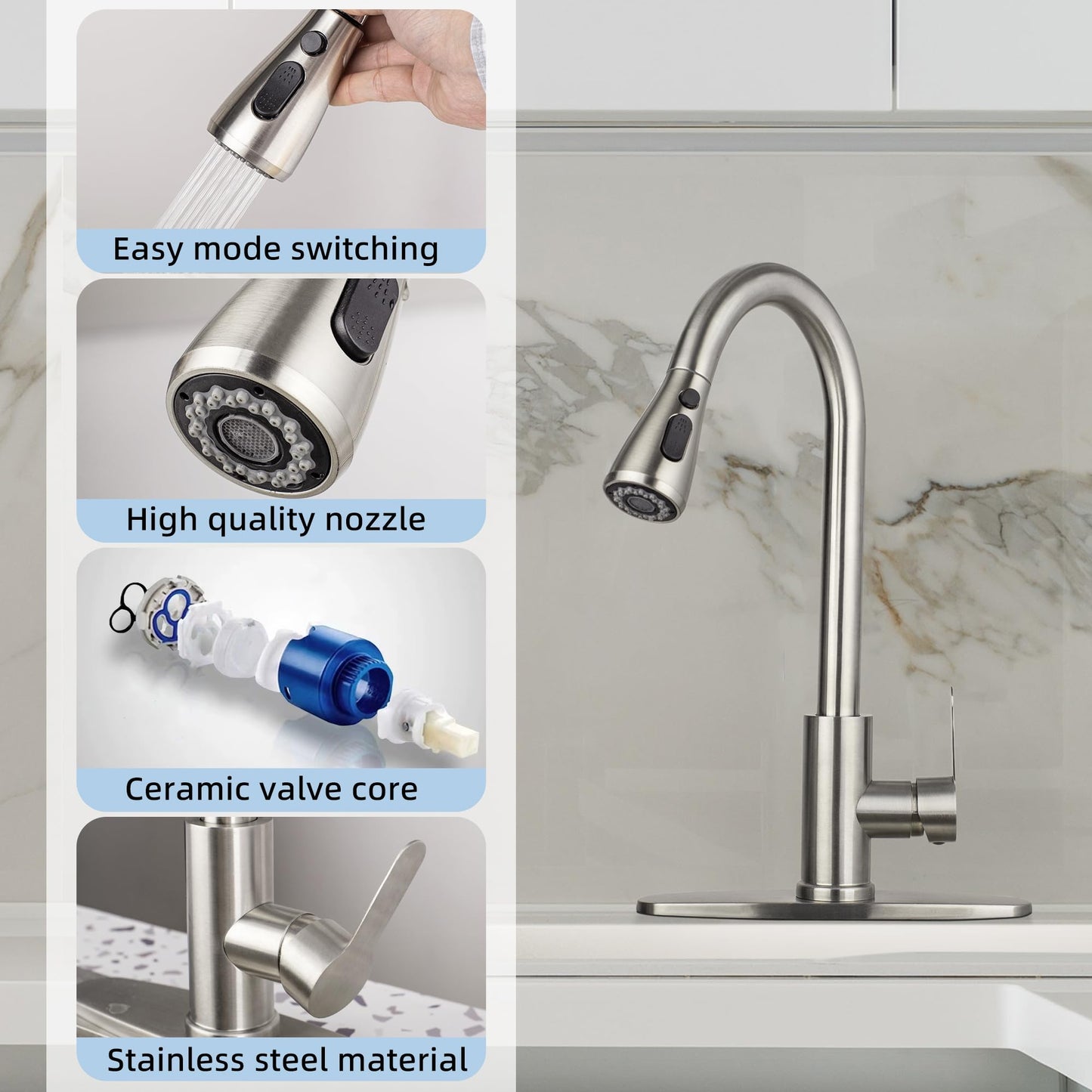 CILAIXI Pull Down Kitchen Faucet Brushed Nickel