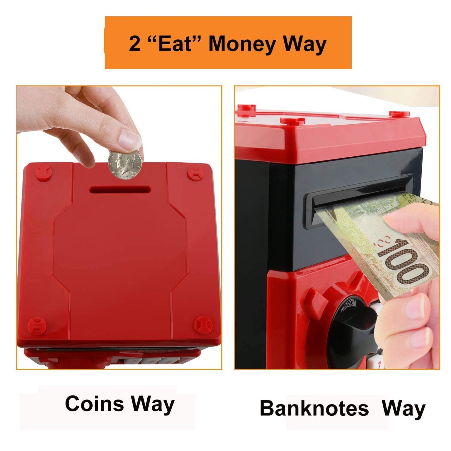 Cartoon Piggy Bank Cash Coin Can Password Electronic Kids Money Bank Safe Saving Box ATM Bank Safe Locks Black Red Smart Voice Prompt Money Piggy Box for Boys Girls Birthday (Red)