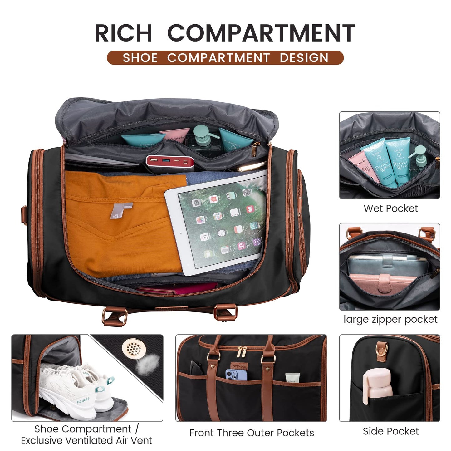LOVEVOOK Expandable Duffle Bag with Shoe Compartment