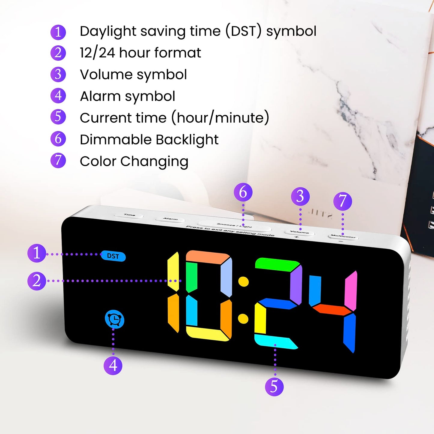 Alarm Clock with Snooze & Dimmable Backlight
