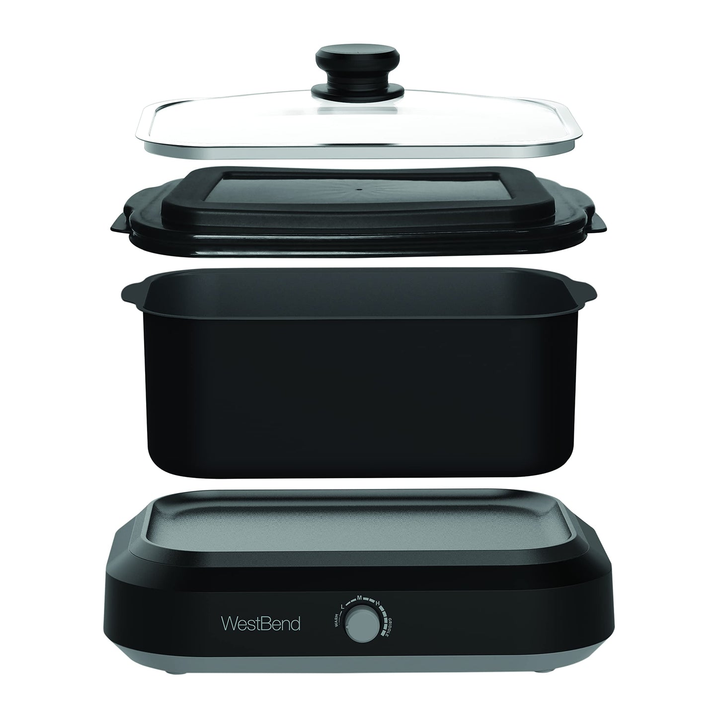 West Bend 87905BK Slow Cooker Large Capacity Non-stick Vessel with Variable Temperature Control Includes Travel Lid and Thermal Carrying Case, 5-Quart, Black