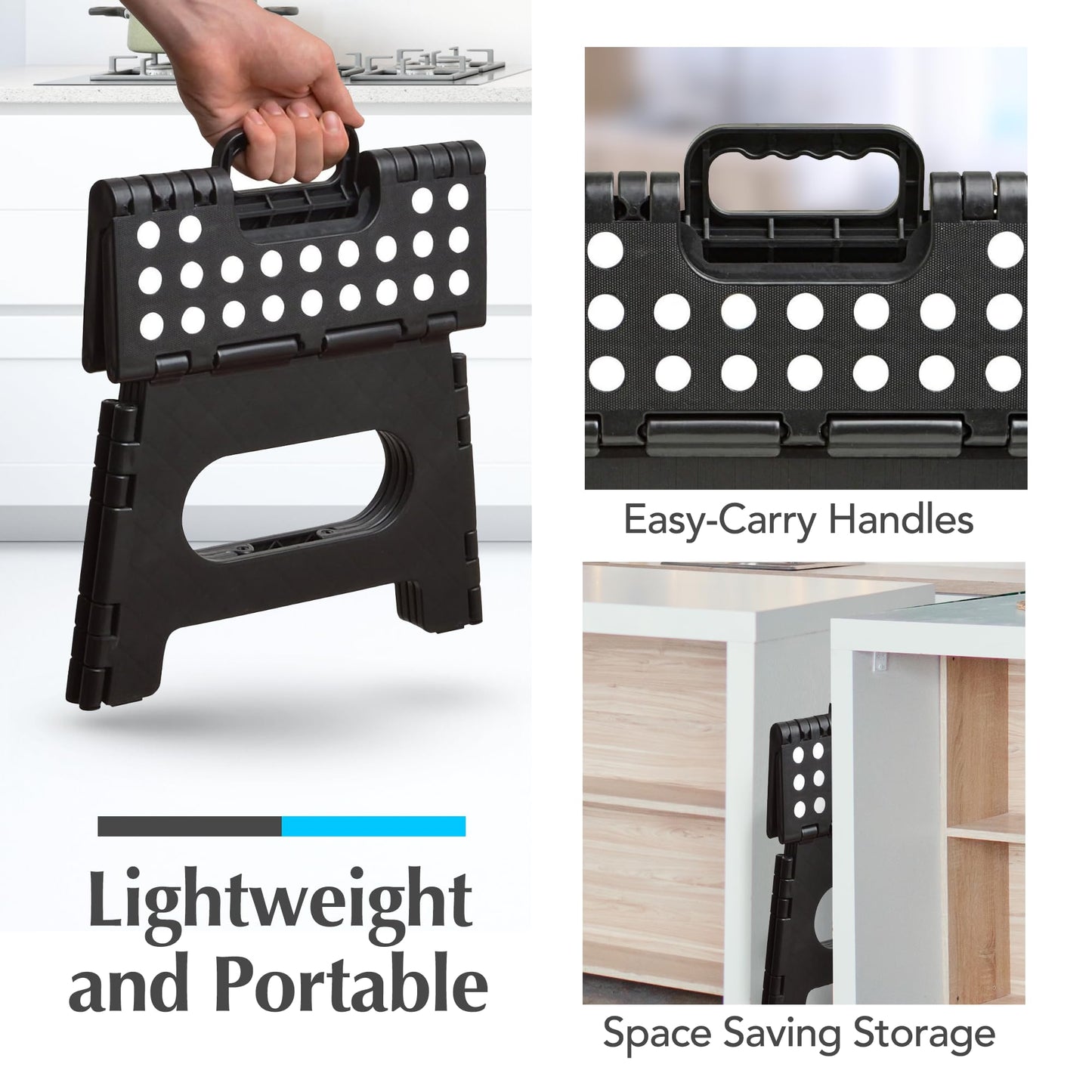 Handy Laundry - Folding Step Stool is Sturdy Enough to Support Adults and Safe Enough for Kids. Opens Easy with One Flip. Great for Kitchen, Bathroom or Bedroom. (Black)