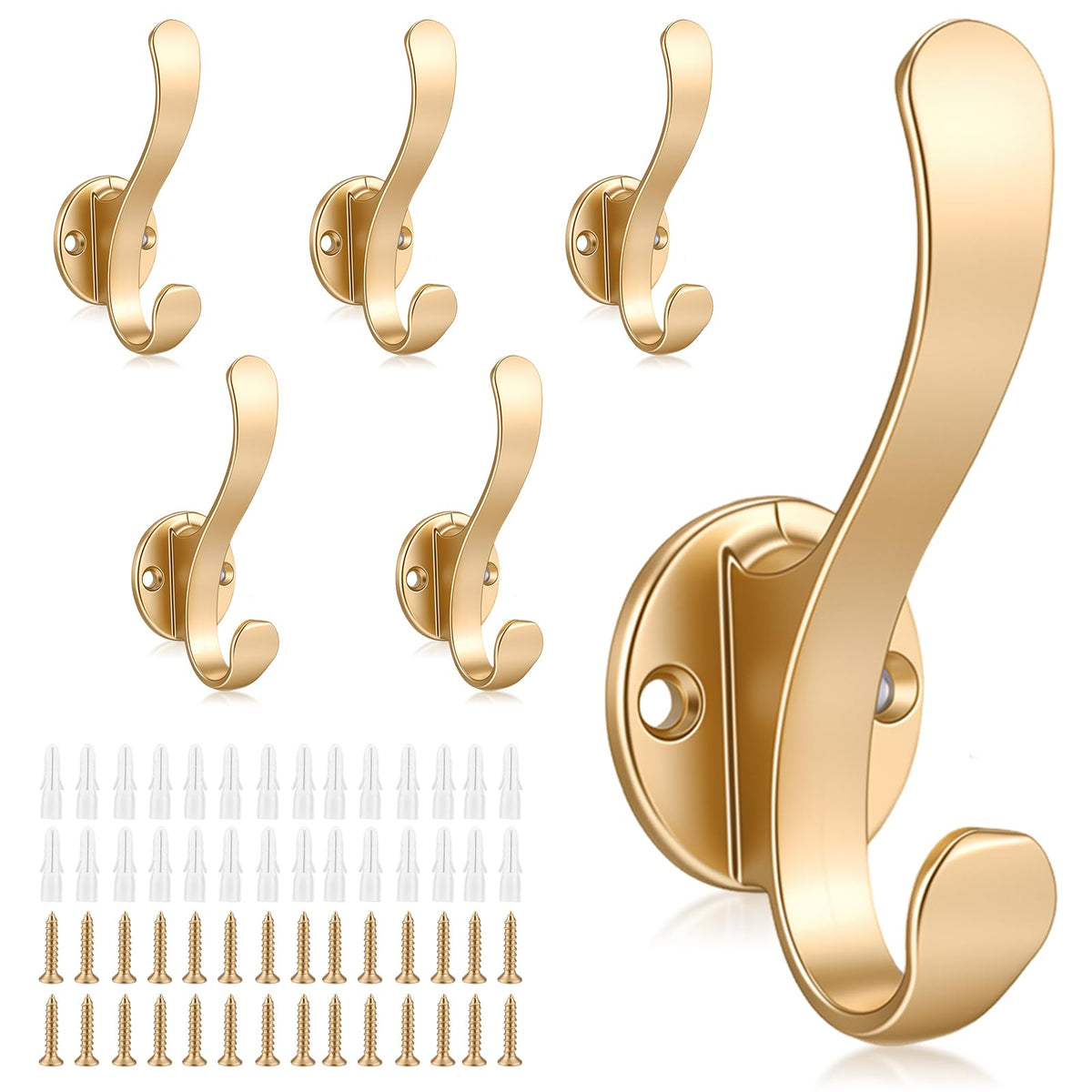 6 Pack Heavy Duty Wall Mounted Double Coat Hooks
